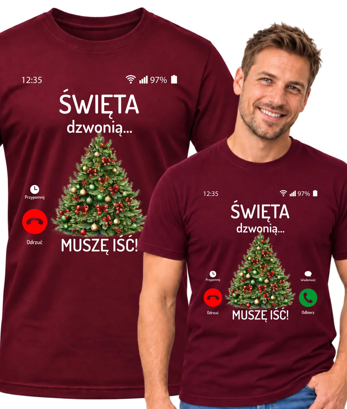 Koszulka męska świąteczna - Choinka Święta dzwonią muszę iść BN124