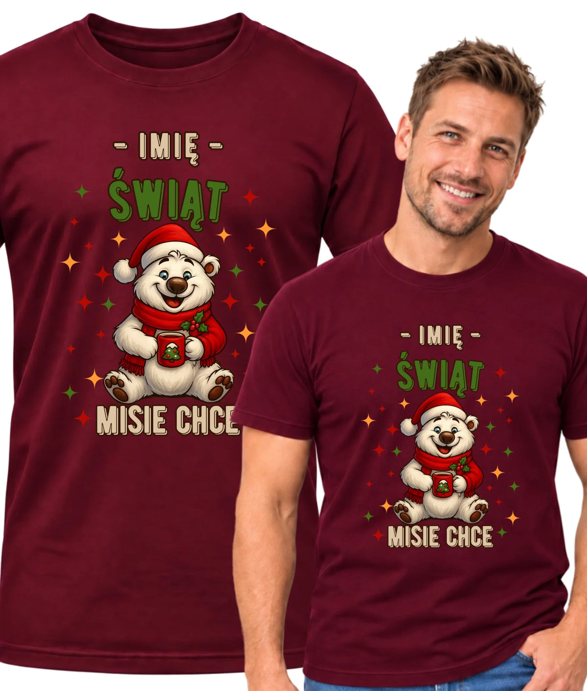 Koszulka męska świąteczna - Misiek Świąt misie chce - personalizowana BN86
