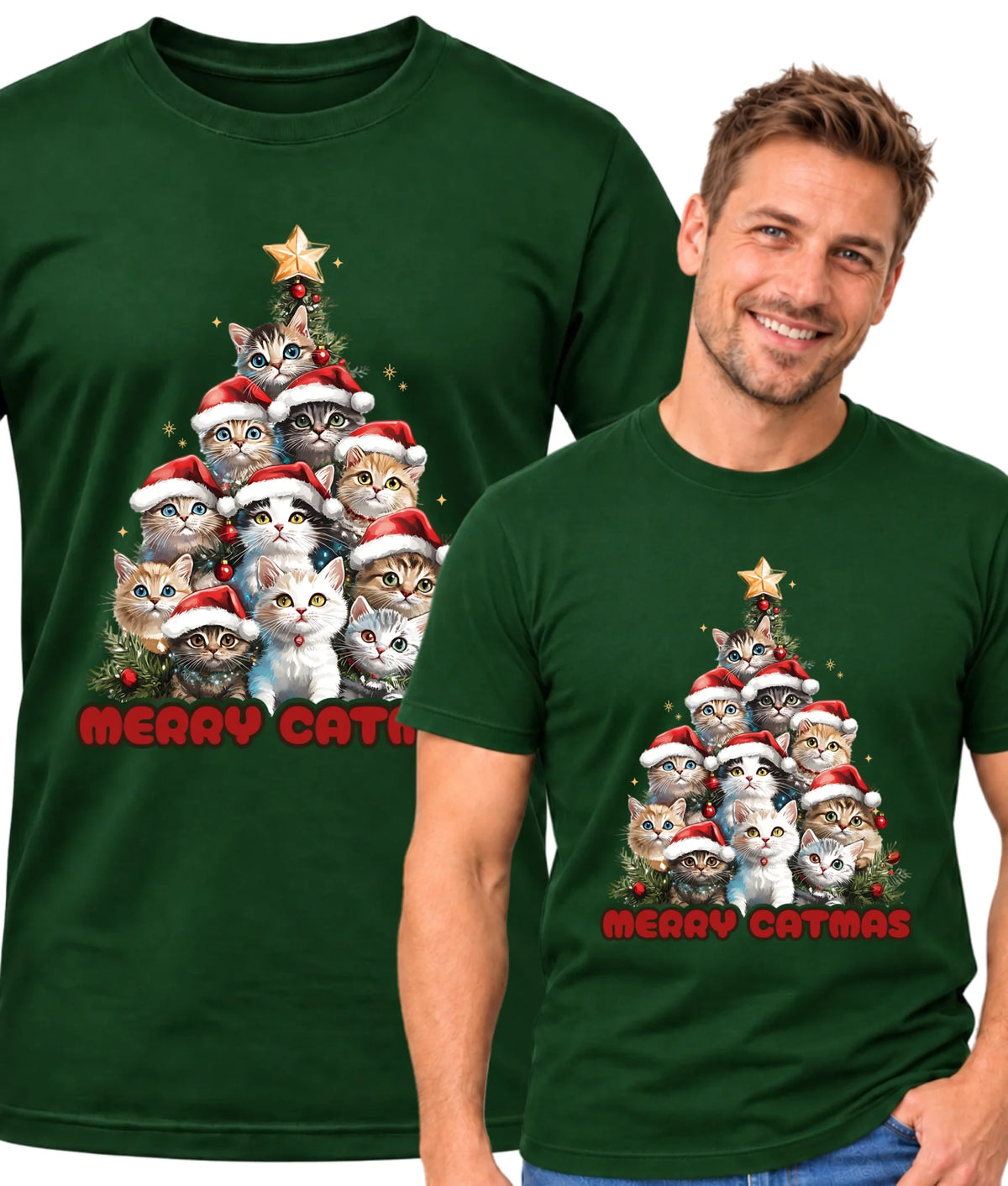 Koszulka męska świąteczna - Kocia choinka Merry Catmas BN20