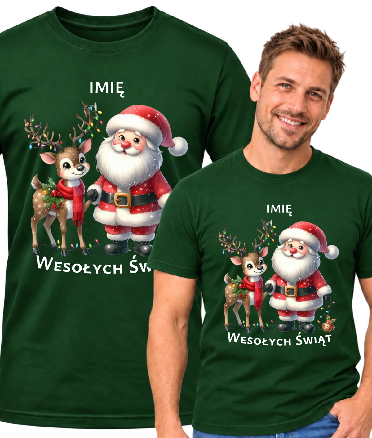 Koszulka męska świąteczna - Mikołaj z reniferem - personalizowana BN09