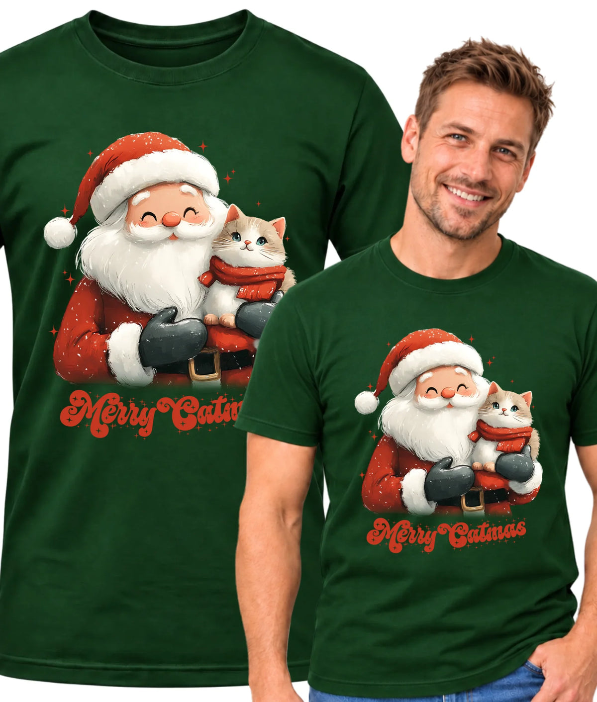 Koszulka męska świąteczna - Z kotem Merry Catmas BN38