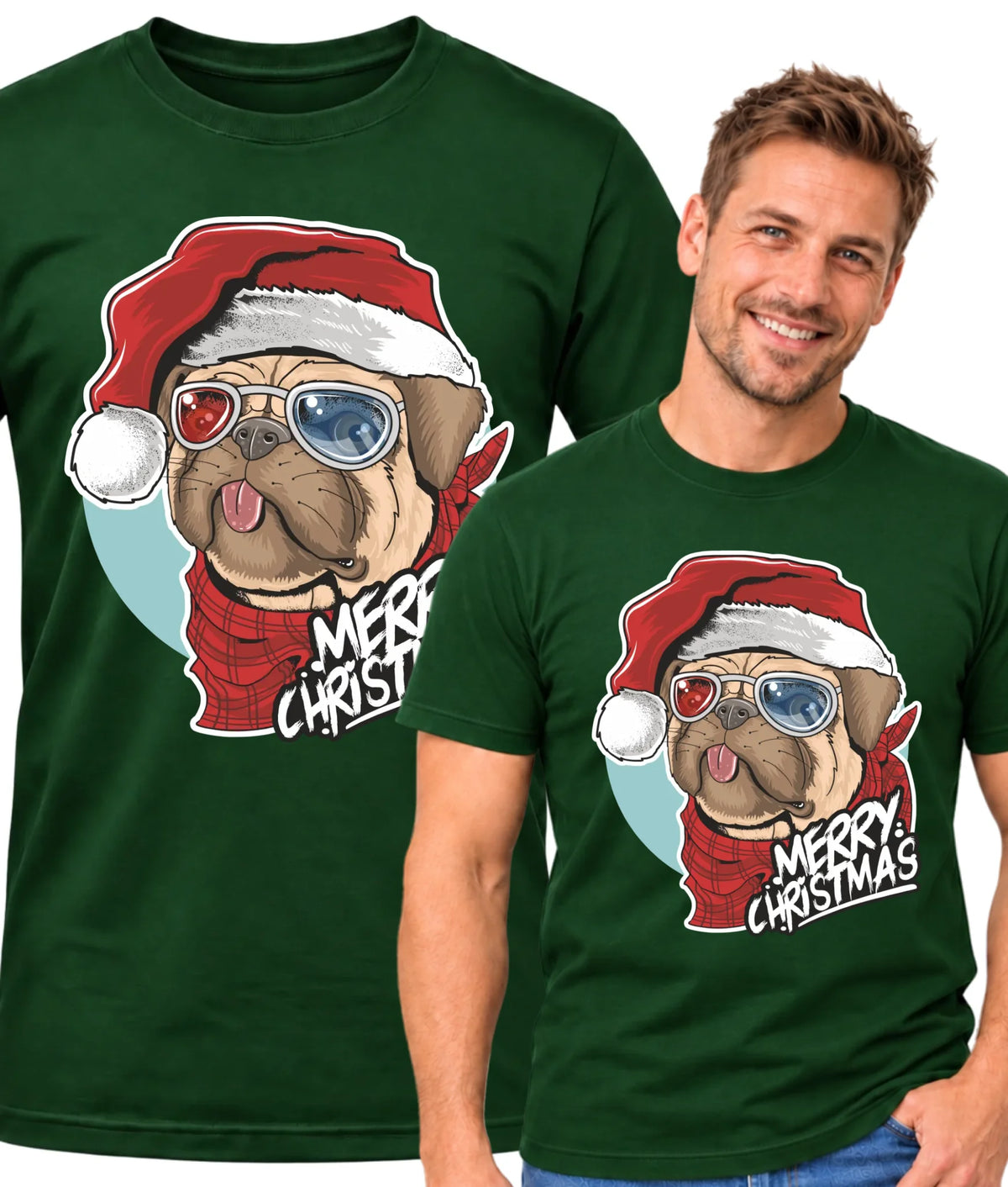 Koszulka męska świąteczna - Mops Merry Christmas BN62