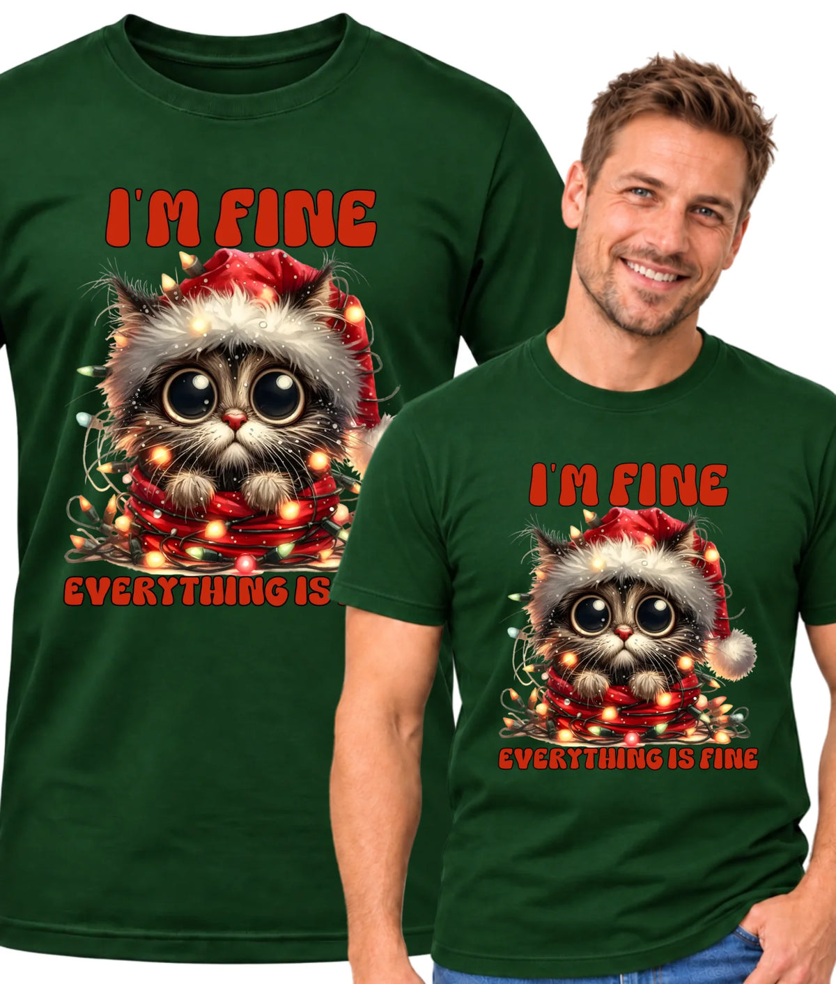 Koszulka męska świąteczna - Kotek I'm fine everything is fine BN67