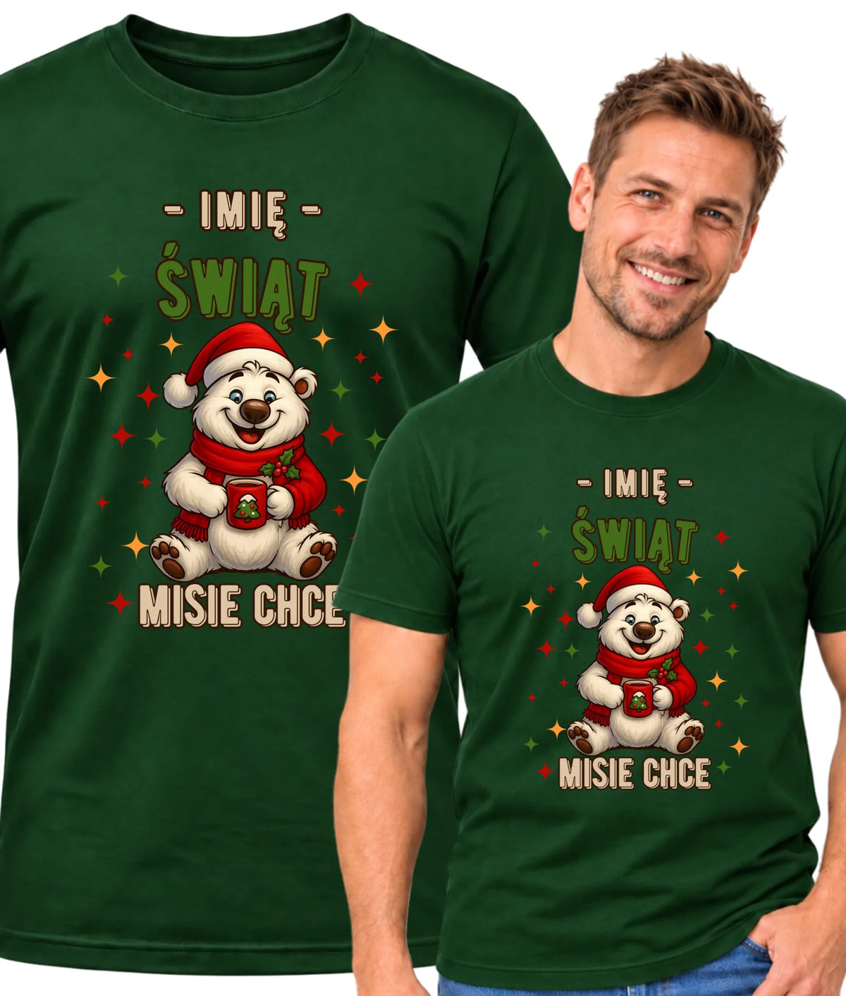 Koszulka męska świąteczna - Misiek Świąt misie chce - personalizowana BN86