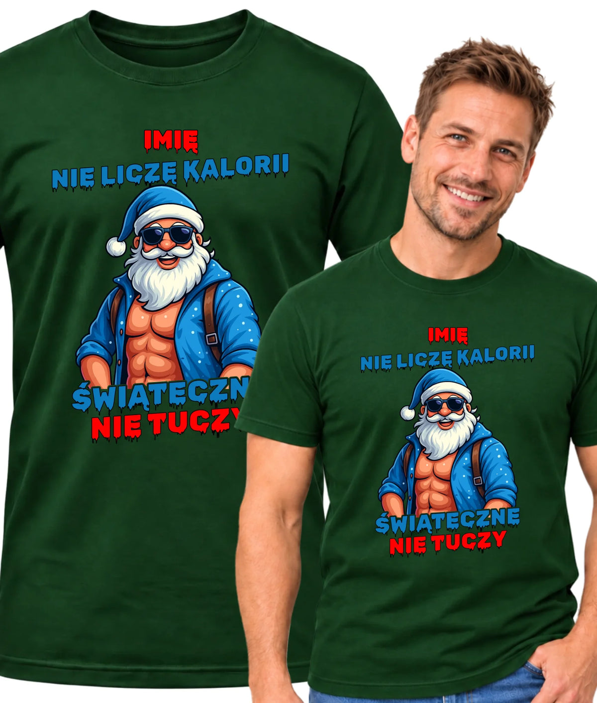 Koszulka męska świąteczna z Mikołajem - Świąteczne nie tuczy - personalizowana BN118