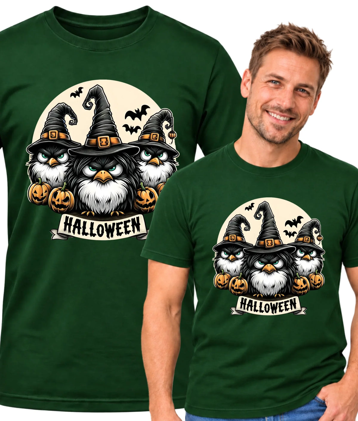 Koszulka męska na Halloween - Upiorne sowy wiedźmy HL15