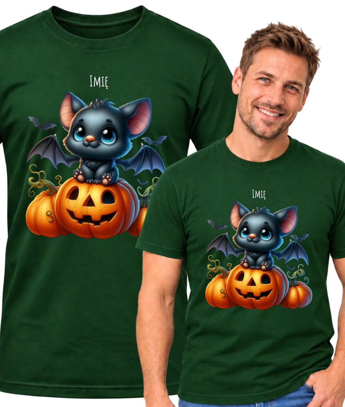 Koszulka męska halloweenowa - Słodki nietoperz z dynią - personalizowana HL09