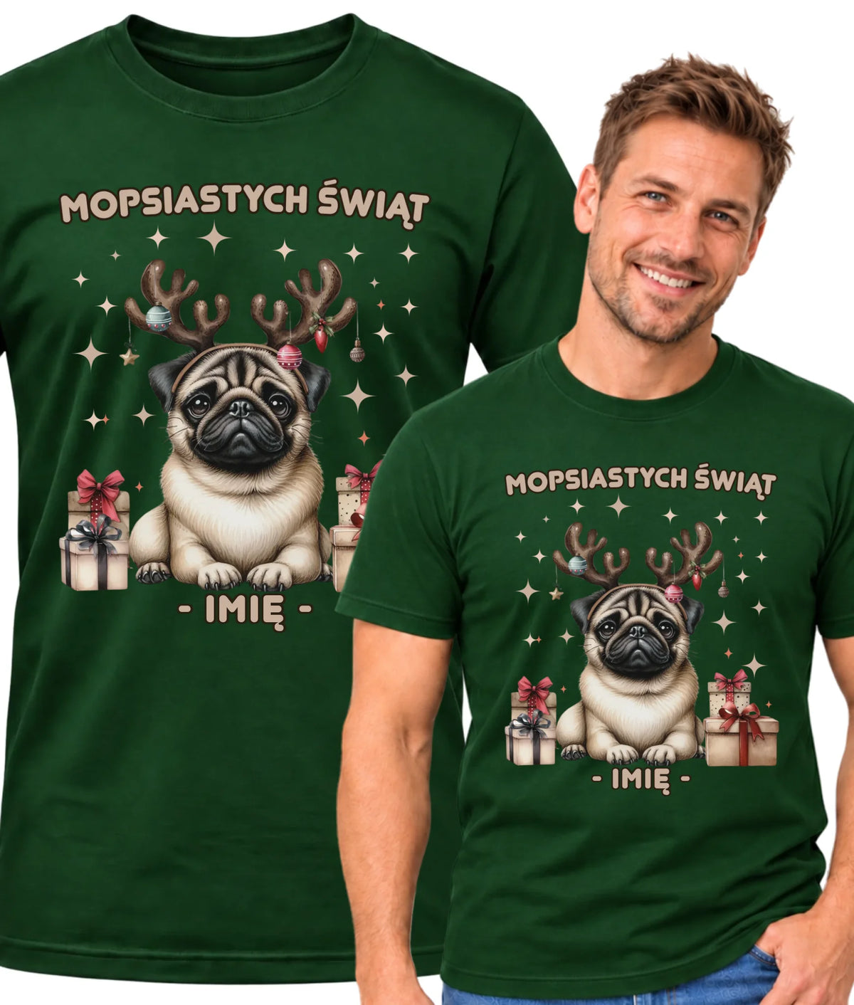 Koszulka męska świąteczna - Mops Mopsiastych świąt - personalizowana BN91