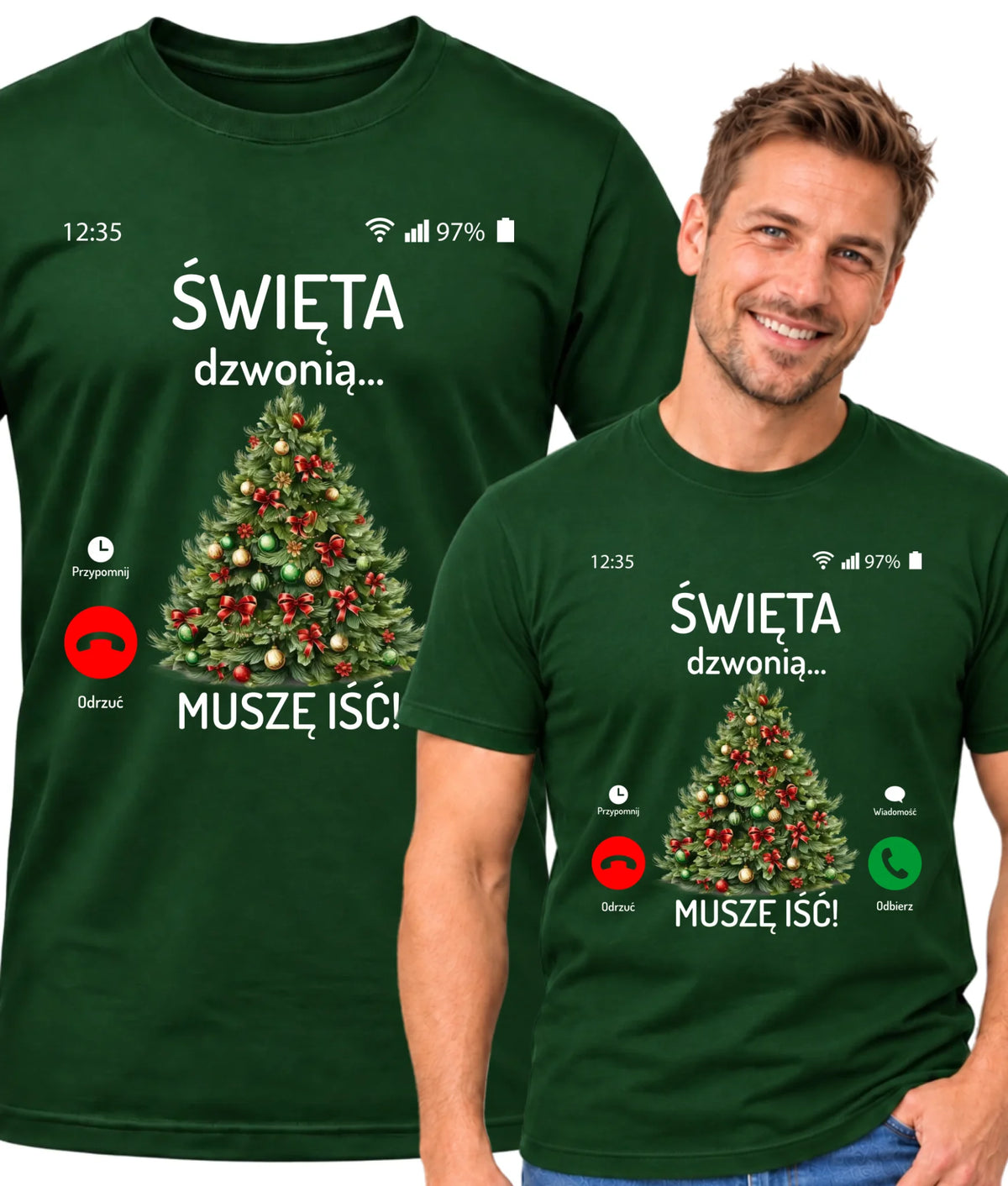 Koszulka męska świąteczna - Choinka Święta dzwonią muszę iść BN124