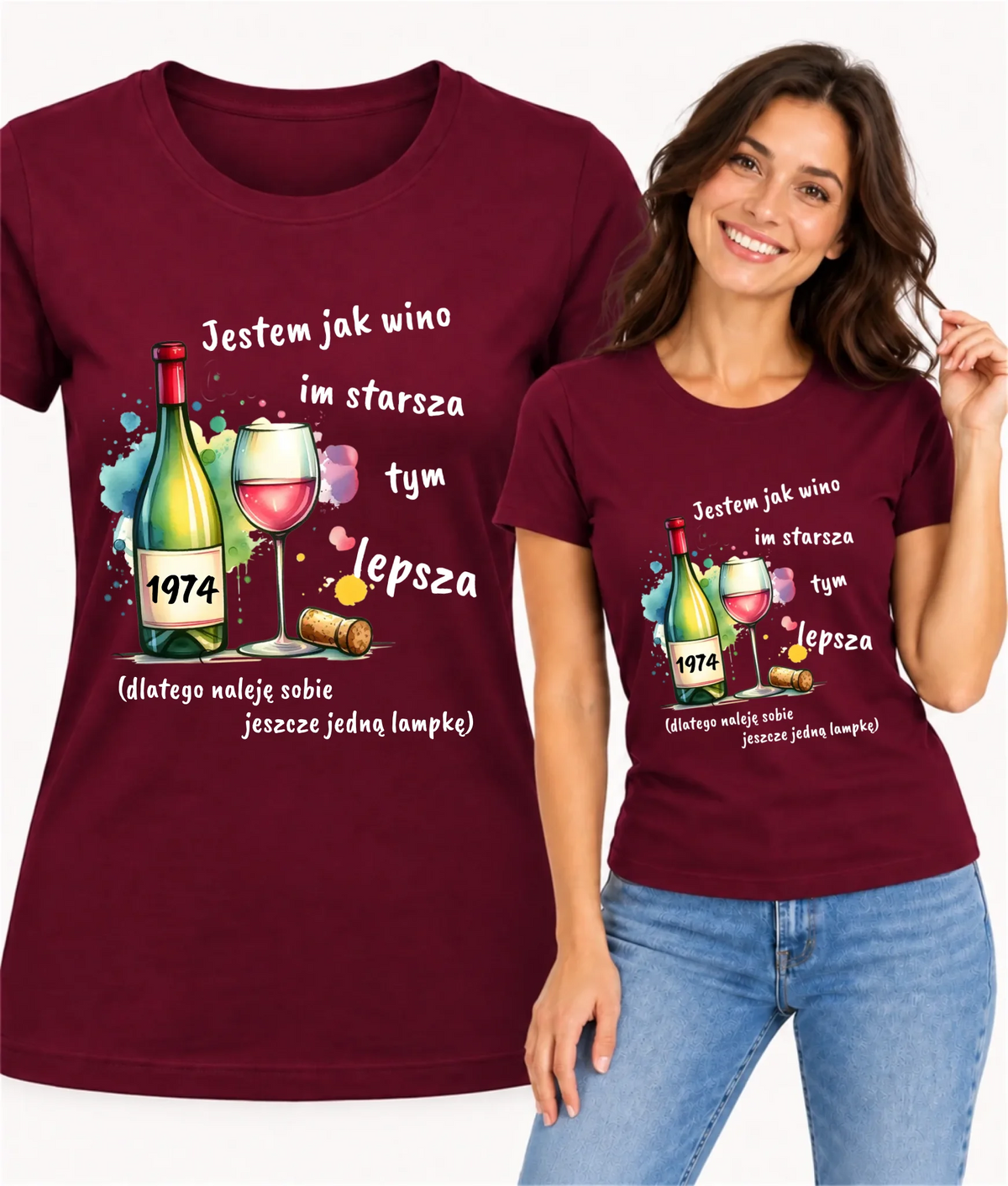 Koszulka damska na urodziny z personalizowanym rokiem urodzenia i napisem Jestem jak wino U13