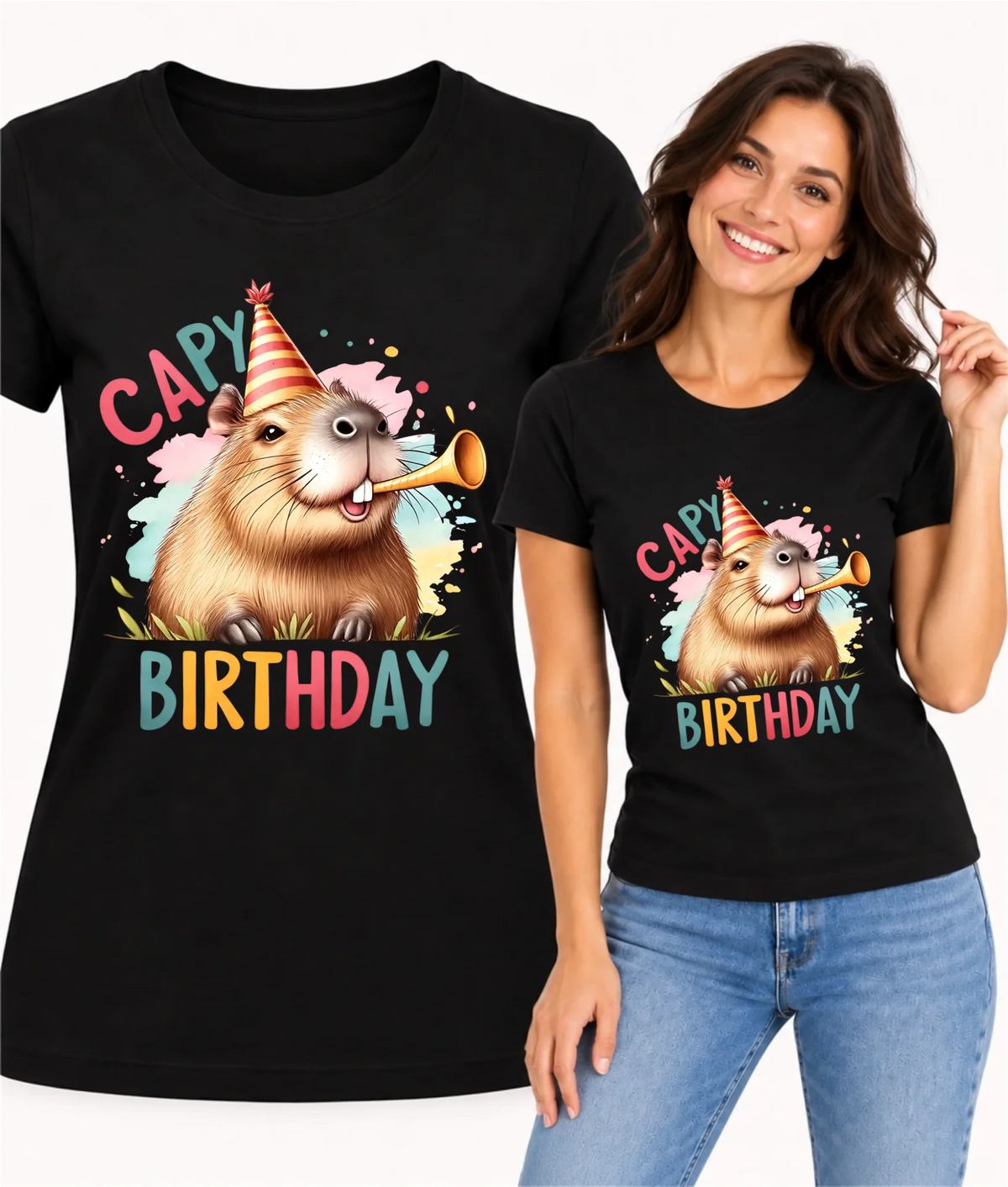 Koszulka damska na urodziny z kapibarą i napisem Capy Birthday U21