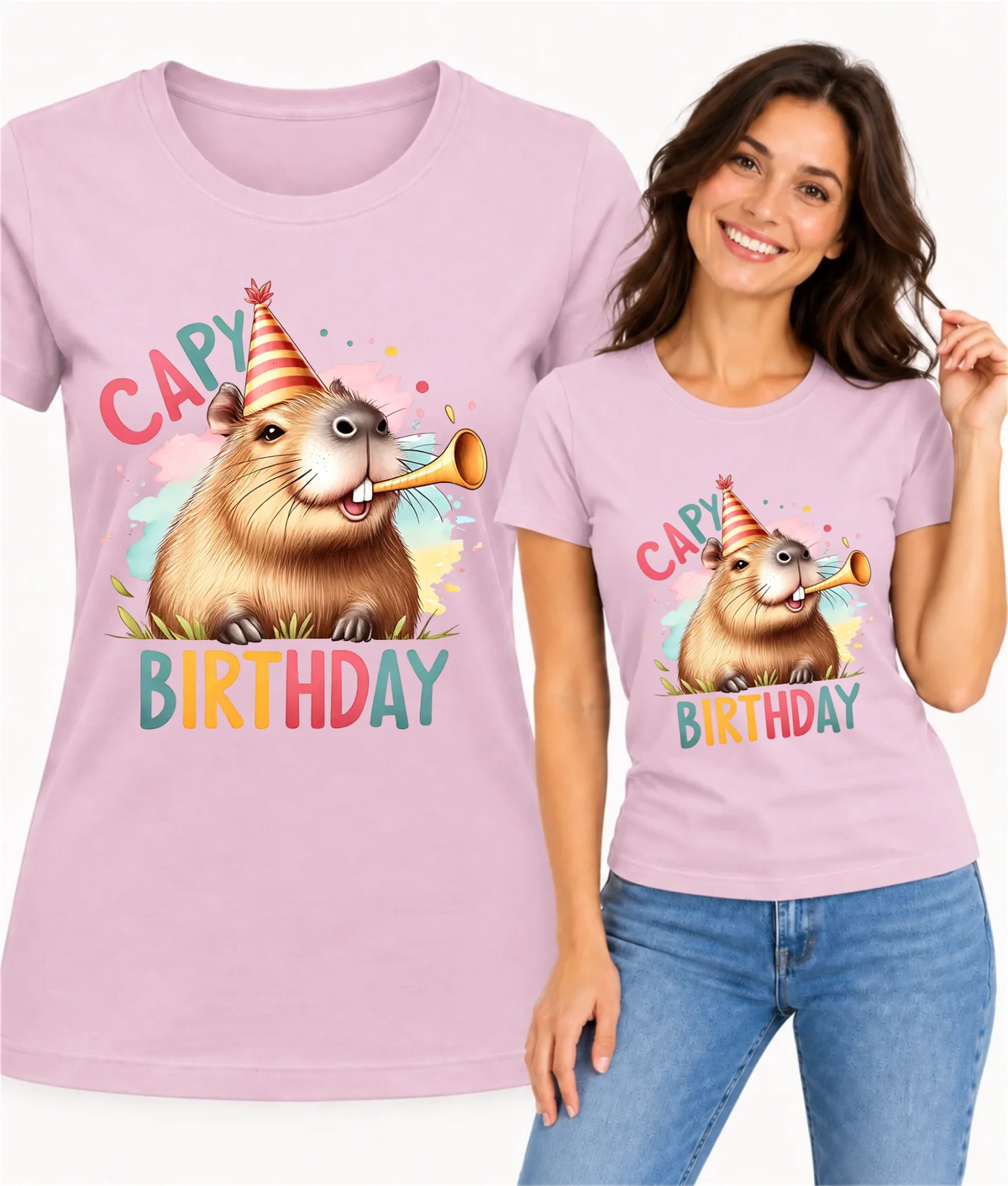 Koszulka damska na urodziny z kapibarą i napisem Capy Birthday U21