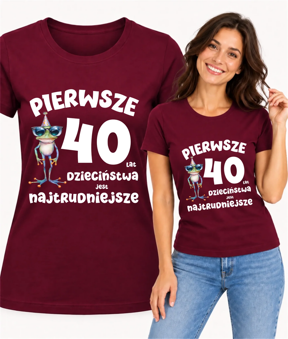 Koszulka damska na 40 urodziny z napisem Pierwsze 40 lat dzieciństwa jest najtrudniejsze U20