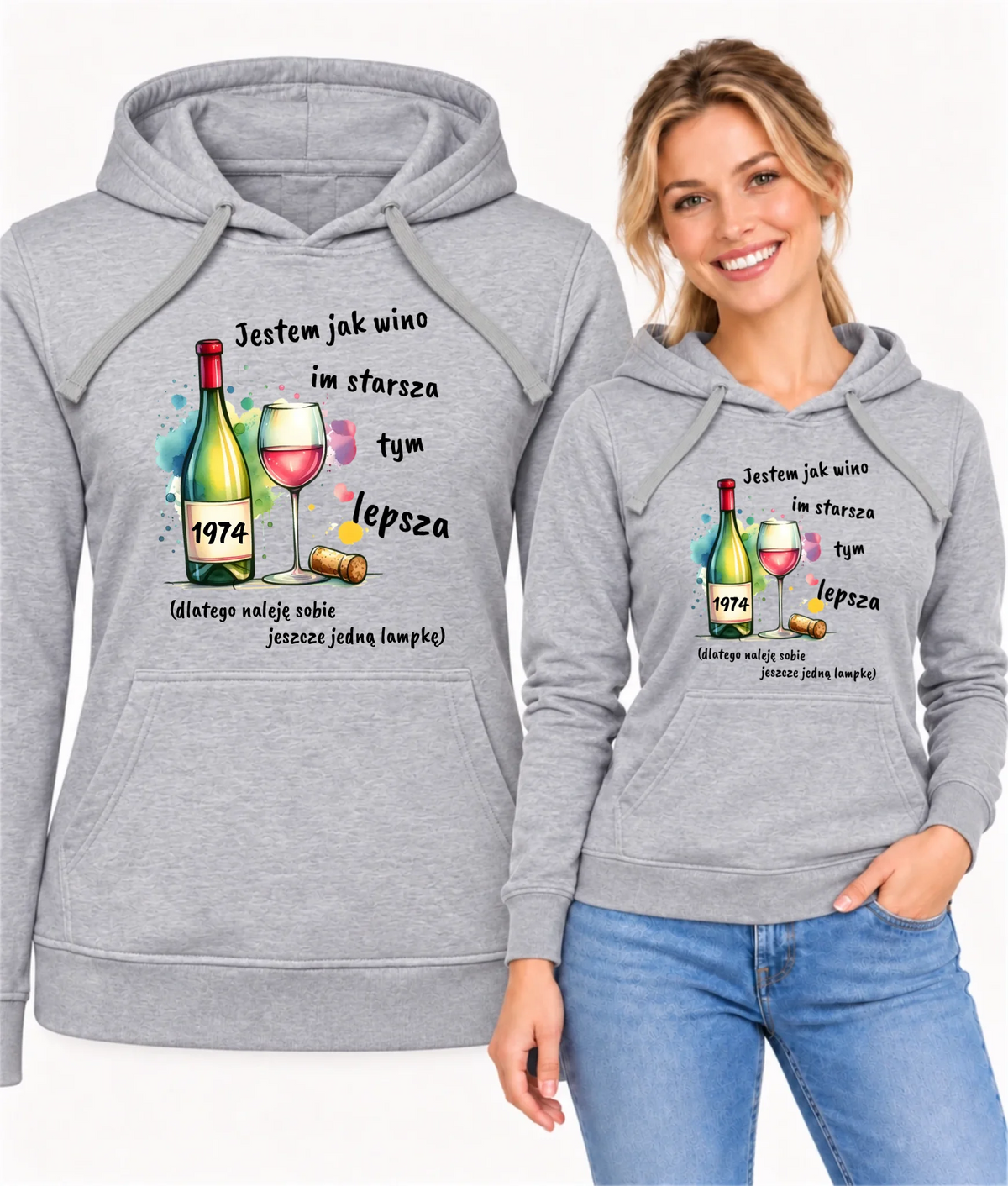 Bluza damska z kapturem na urodziny z personalizowanym rokiem urodzenia i napisem Jestem jak wino U13