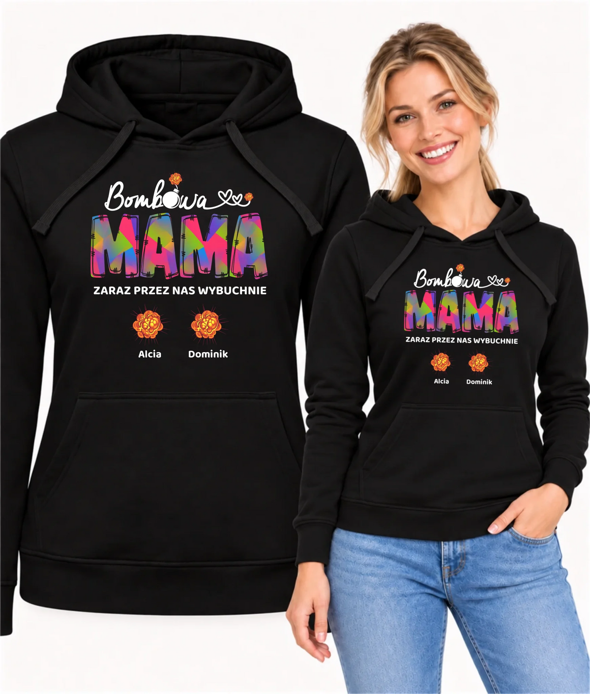 Bluza z kapturem dla mamy z imionami dzieci - Bombowa mama - personalizowana DM53
