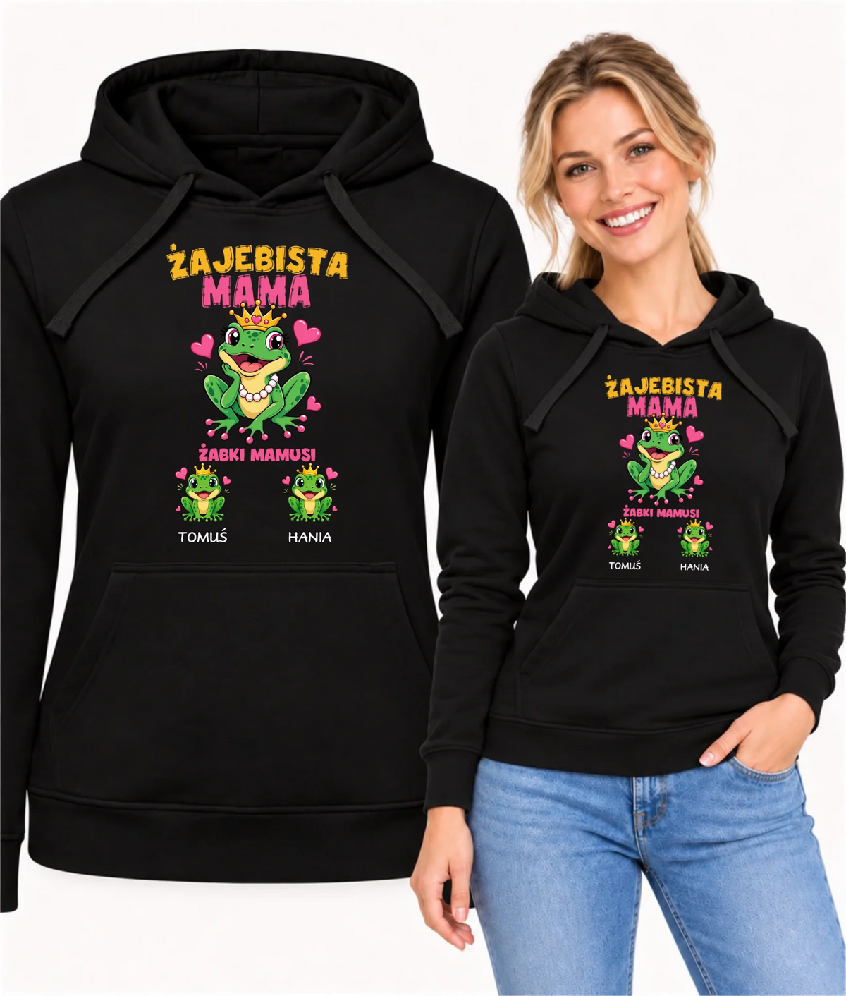 Bluza z kapturem dla mamy z imionami dzieci - Żabki Mamusi - personalizowana DM54