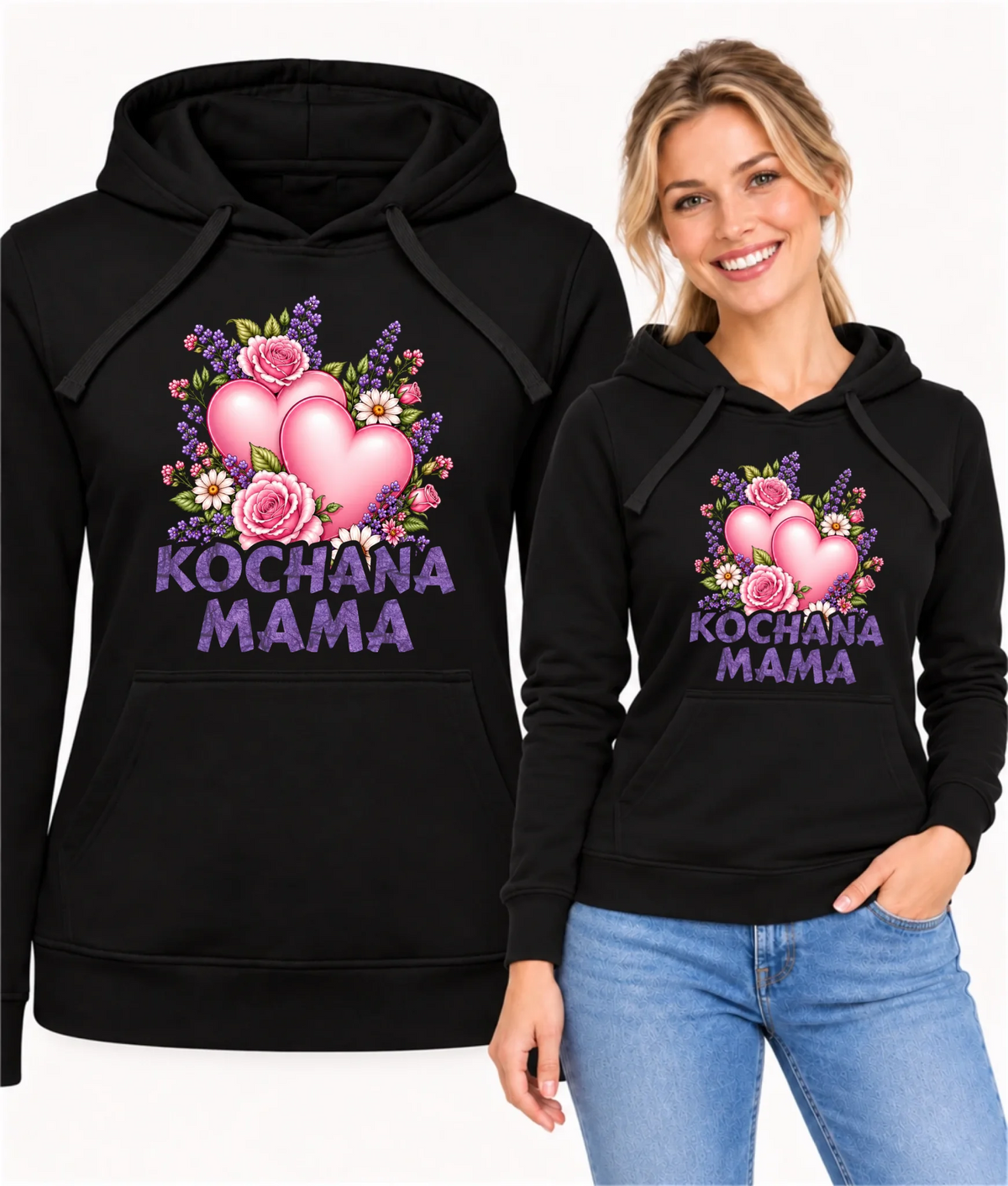 Bluza z kapturem dla mamy - Kochana Mama bukiet z sercem DM46