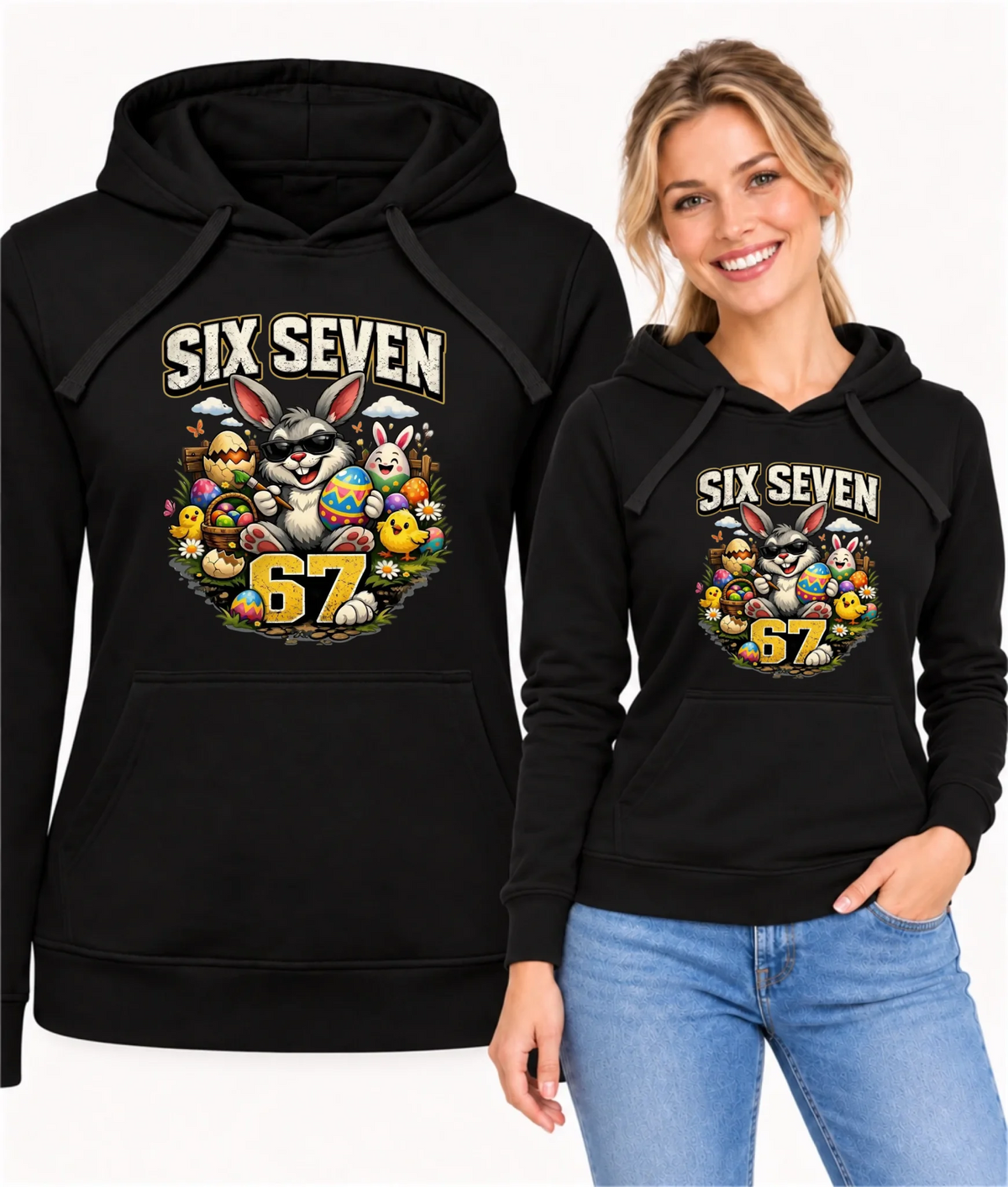 Bluza damska z kapturem wielkanocna - Zając Six Seven 67 WN10