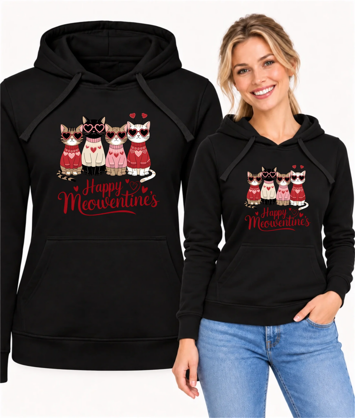 Bluza damska z kapturem na Walentynki dla kociary - Happy Meowentine's W25
