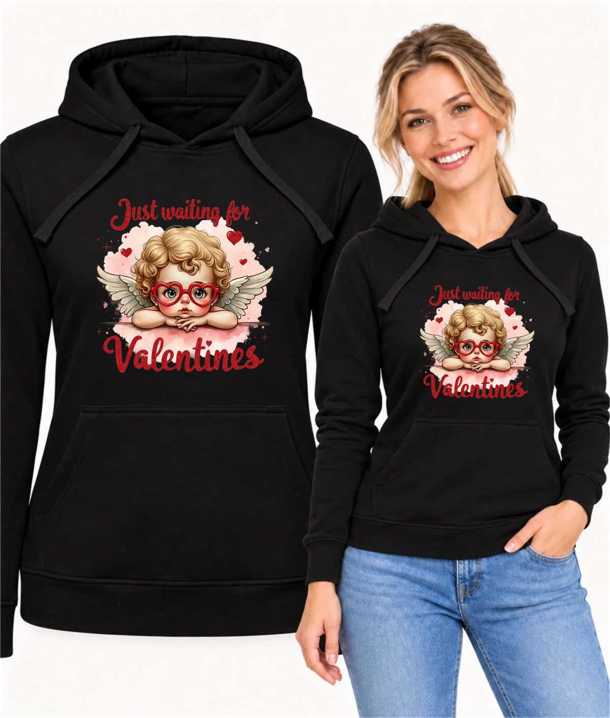 Bluza damska z kapturem na Walentynki - Just waiting for Valentines W24