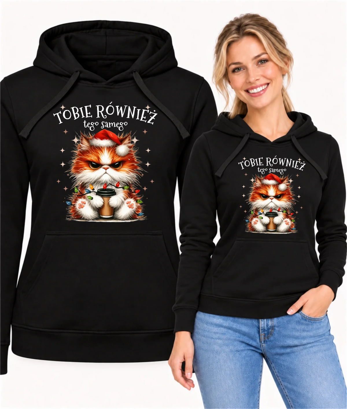 Bluza damska z kapturem świąteczna - Grumpy Cat Tobie również tego samego BN32