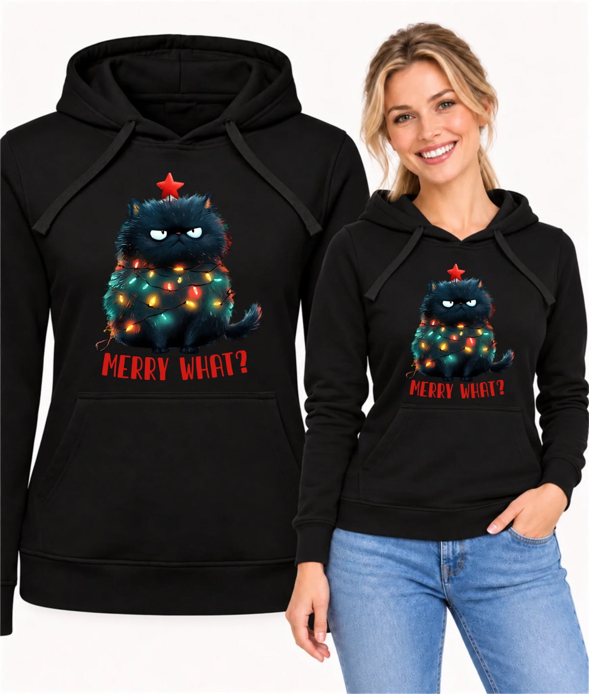 Bluza damska z kapturem świąteczna - Grumpy Cat Merry what? BN37
