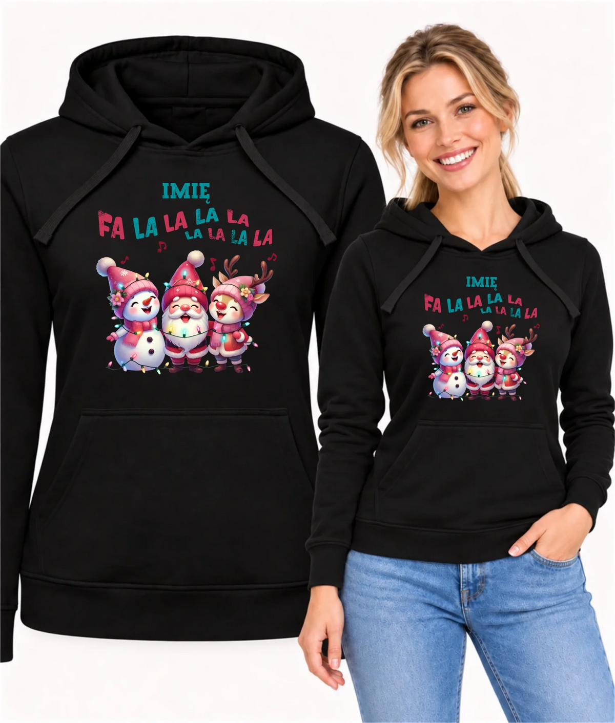 Bluza damska z kapturem świąteczna - Fa la la la - personalizowana BN51
