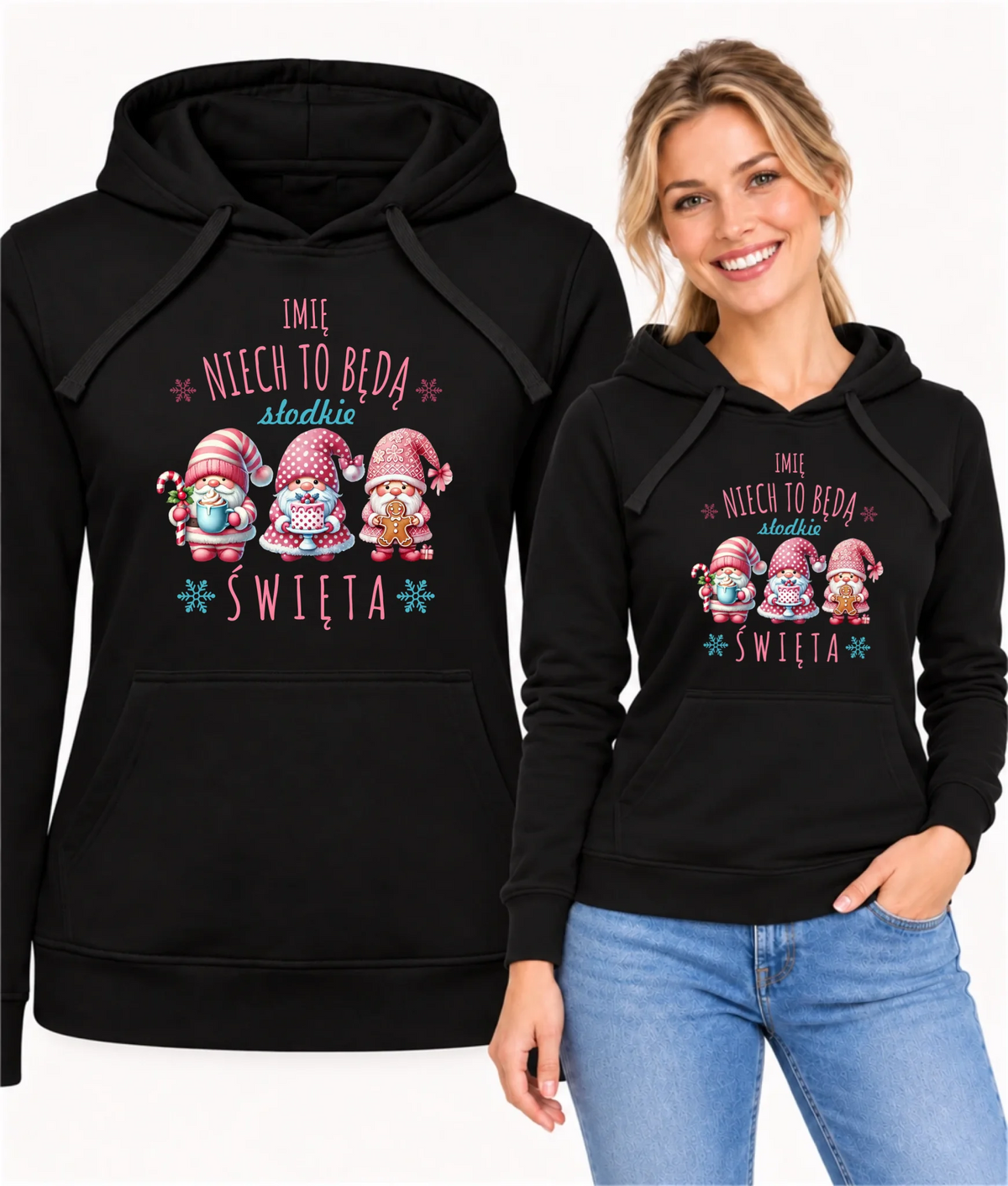 Bluza damska z kapturem świąteczna - Skrzaty Słodkie Święta - personalizowana BN57