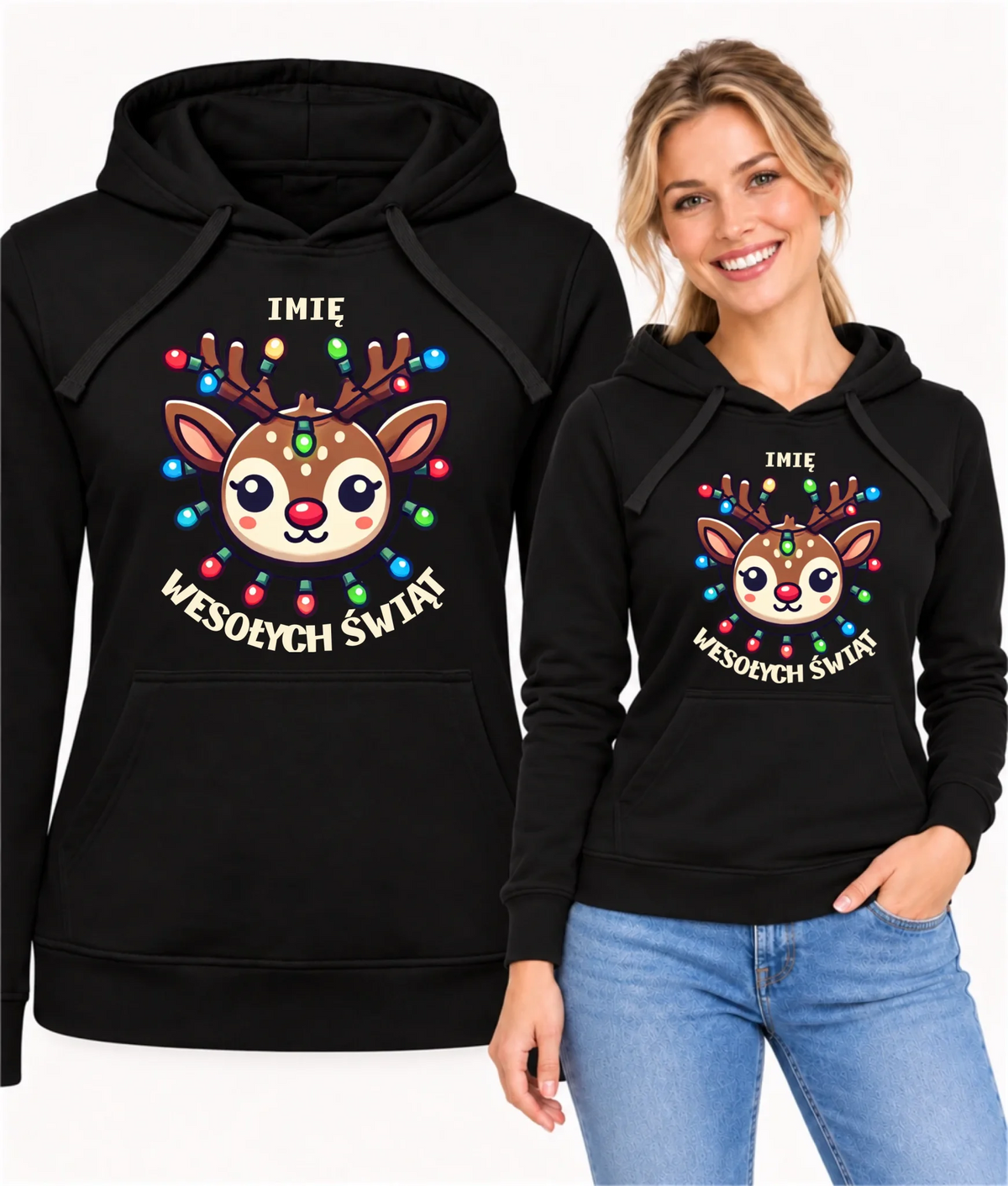 Bluza damska z kapturem świąteczna - Renifer Wesołych Świąt - personalizowana BN72