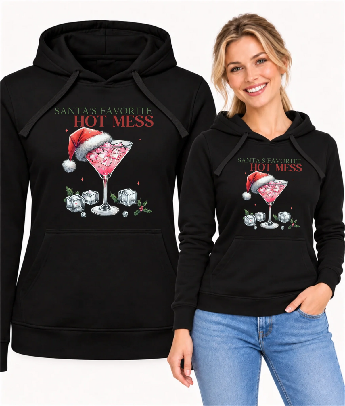 Bluza damska z kapturem świąteczna - Santa's favorite hot mess BN75