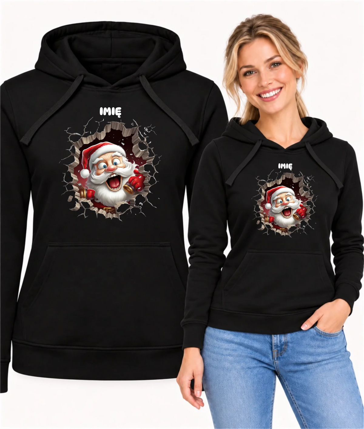 Bluza damska z kapturem świąteczna - Mikołaj 3D - personalizowana BN85