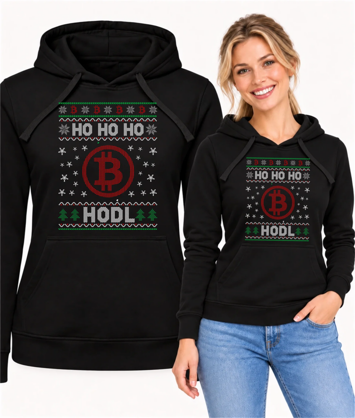 Bluza damska z kapturem świąteczna - Bitcoin - Ho Ho hodl BN103