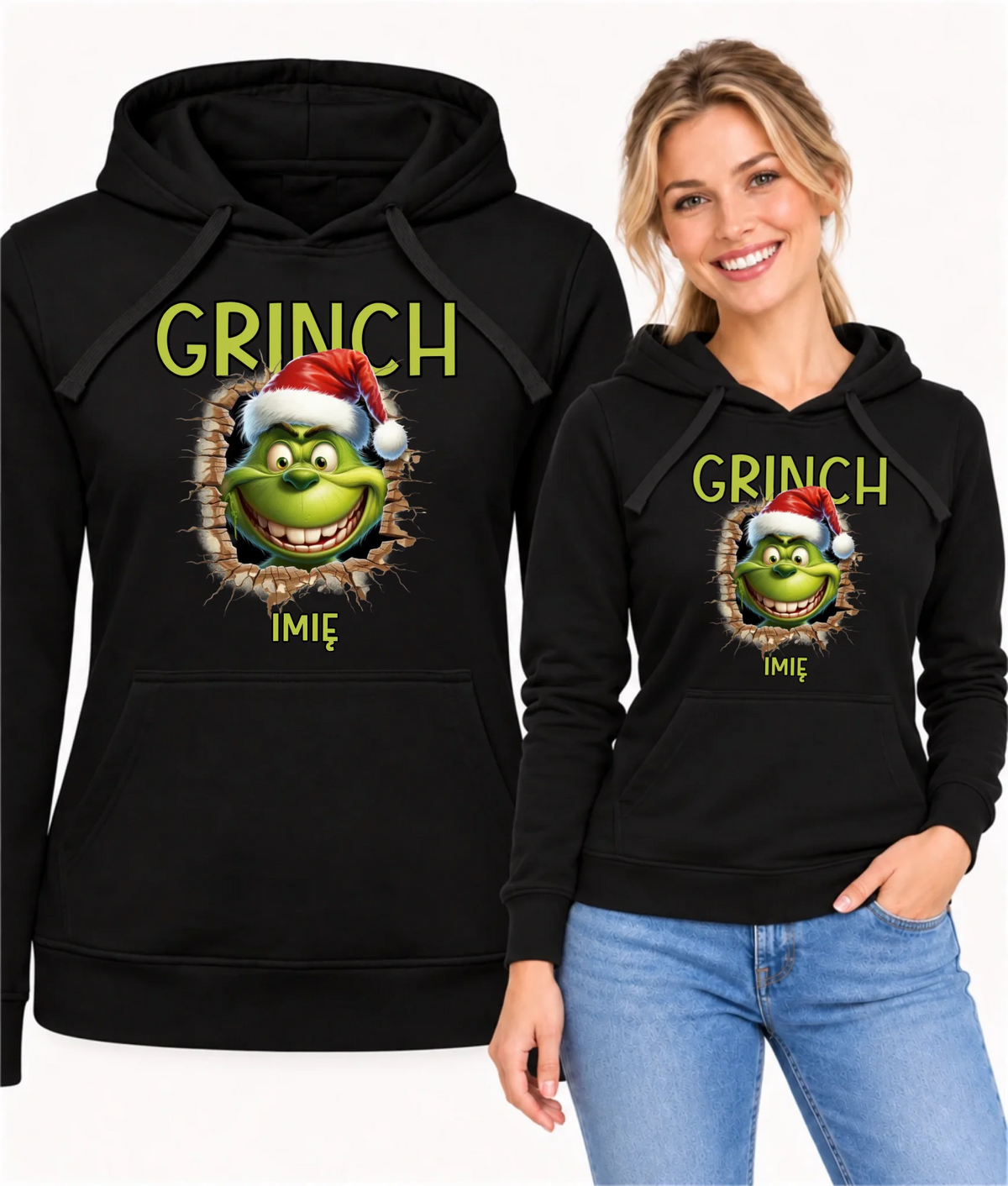 Bluza damska z kapturem świąteczna - Grinch - personalizowana BN112