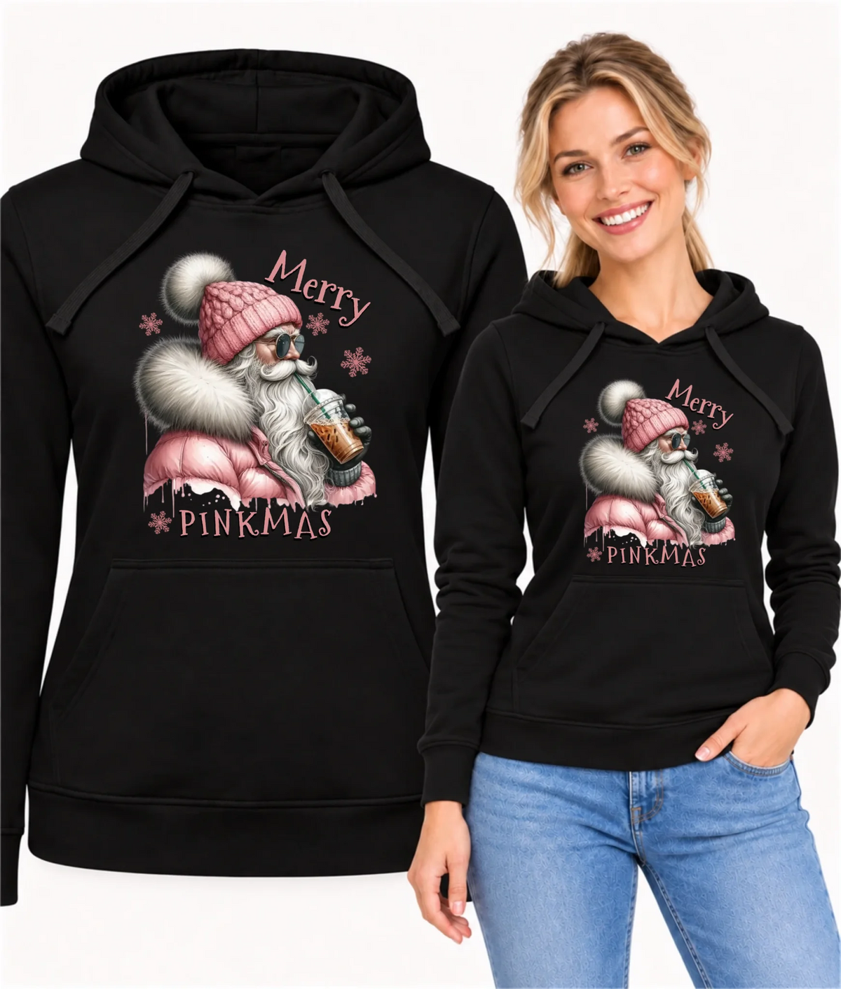 Bluza damska z kapturem świąteczna - Różowe Święta - Merry pinkmas BN117