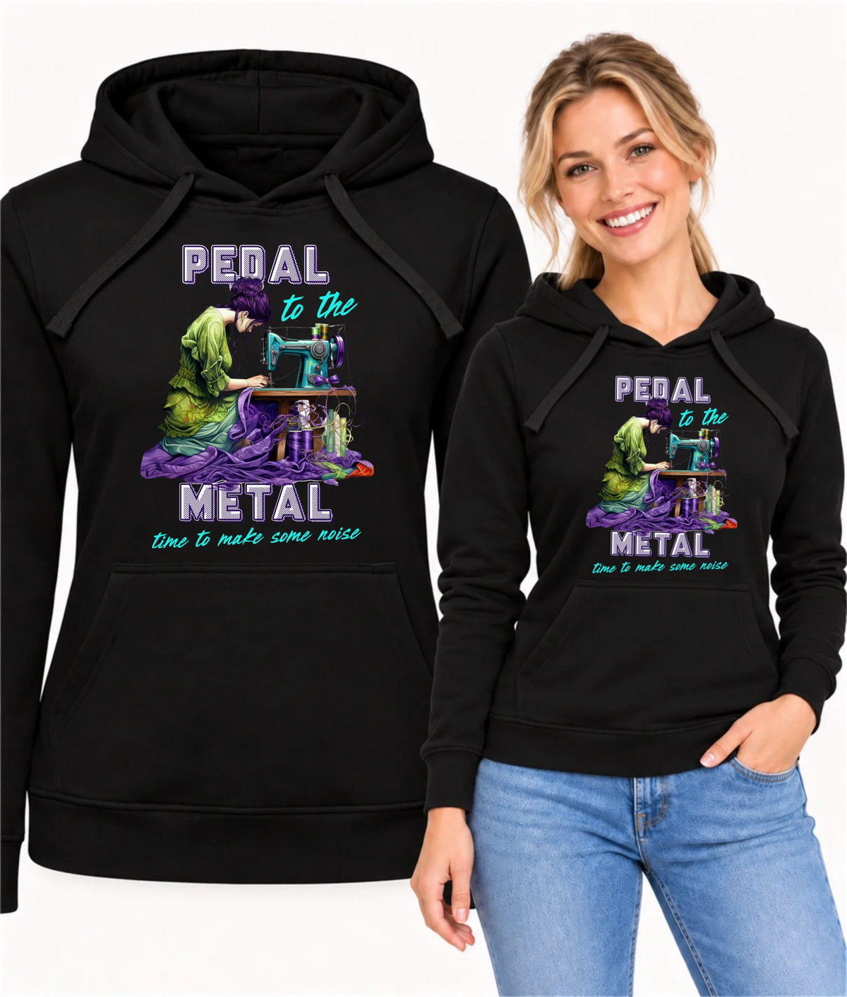 Bluza damska z kapturem szyciowa - prezent dla krawcowej - PEDAL METAL HS01