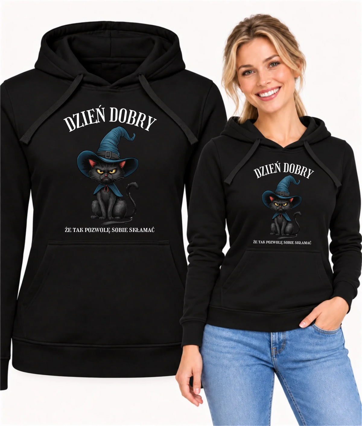 Bluza damska z kapturem halloweenowa - Dzień dobry, że tak pozwolę sobie skłamać HL27