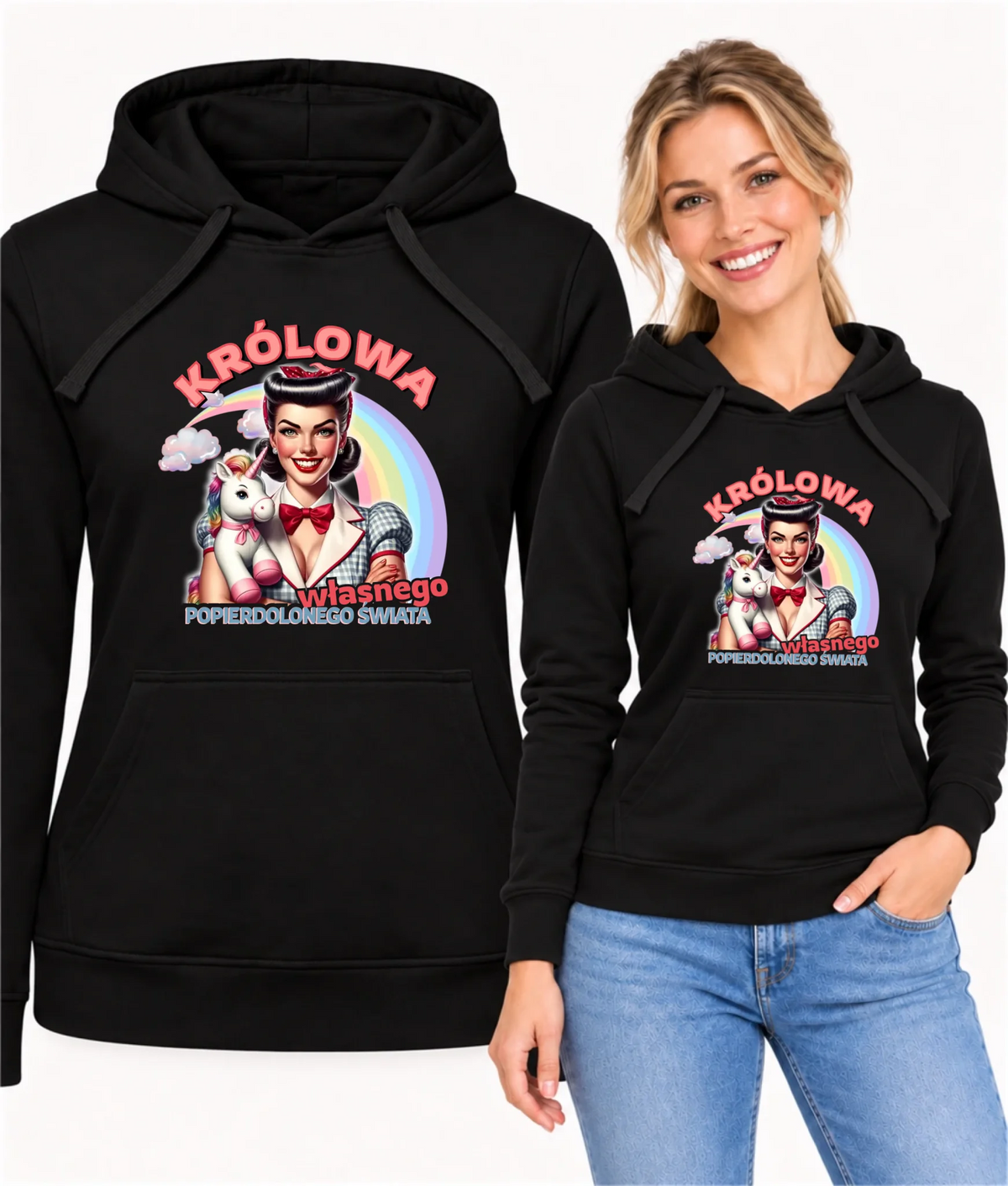 Bluza damska z kapturem retro – Królowa własnego popierd*onego świata - bez cenzury DZ08