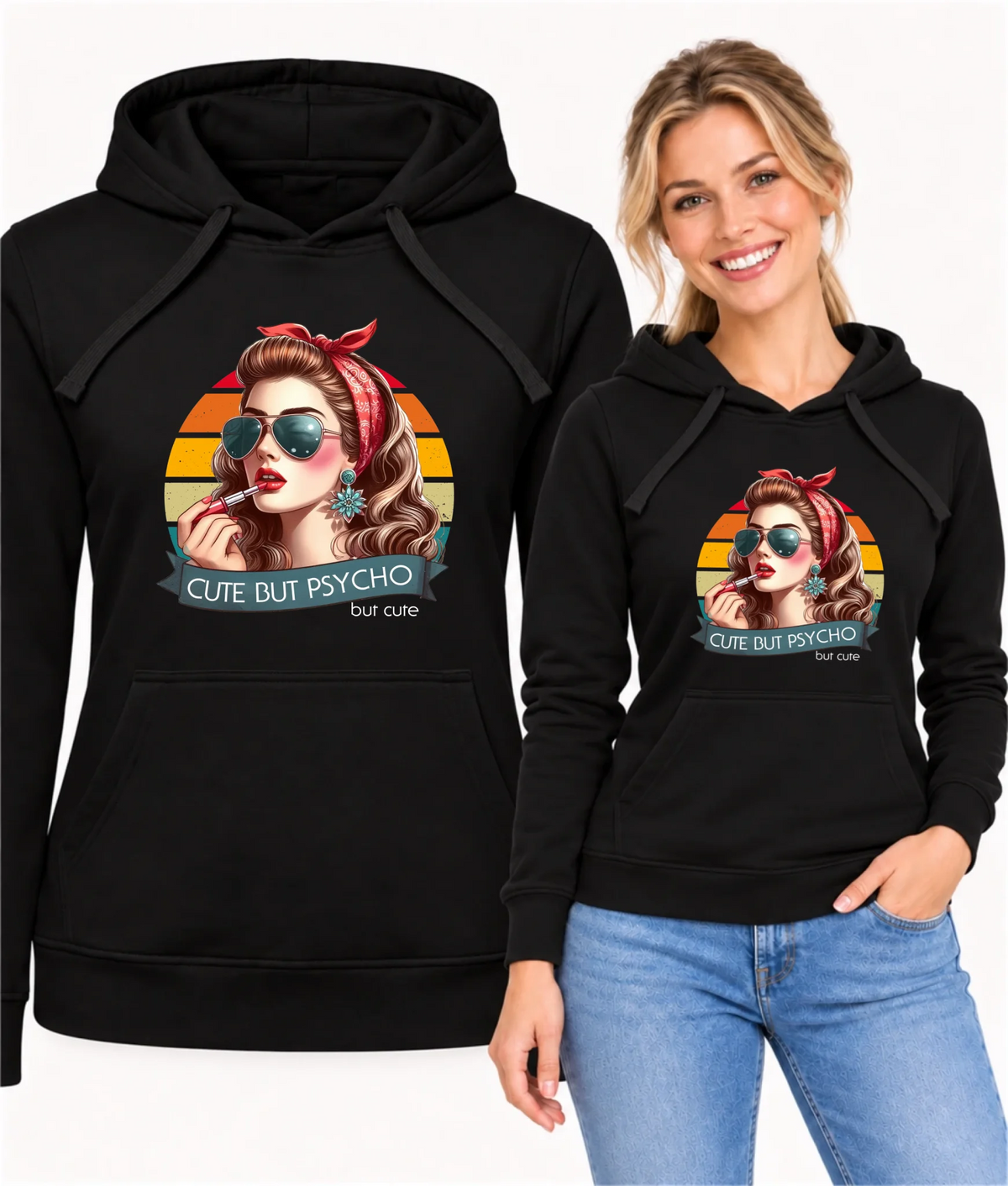 Bluza damska z kapturem – Cute but psycho - w stylu retro DZ09