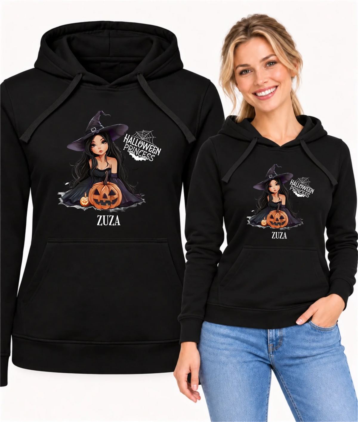 Bluza damska z kapturem halloweenowa - Czarownica z dynią - personalizowana HL10