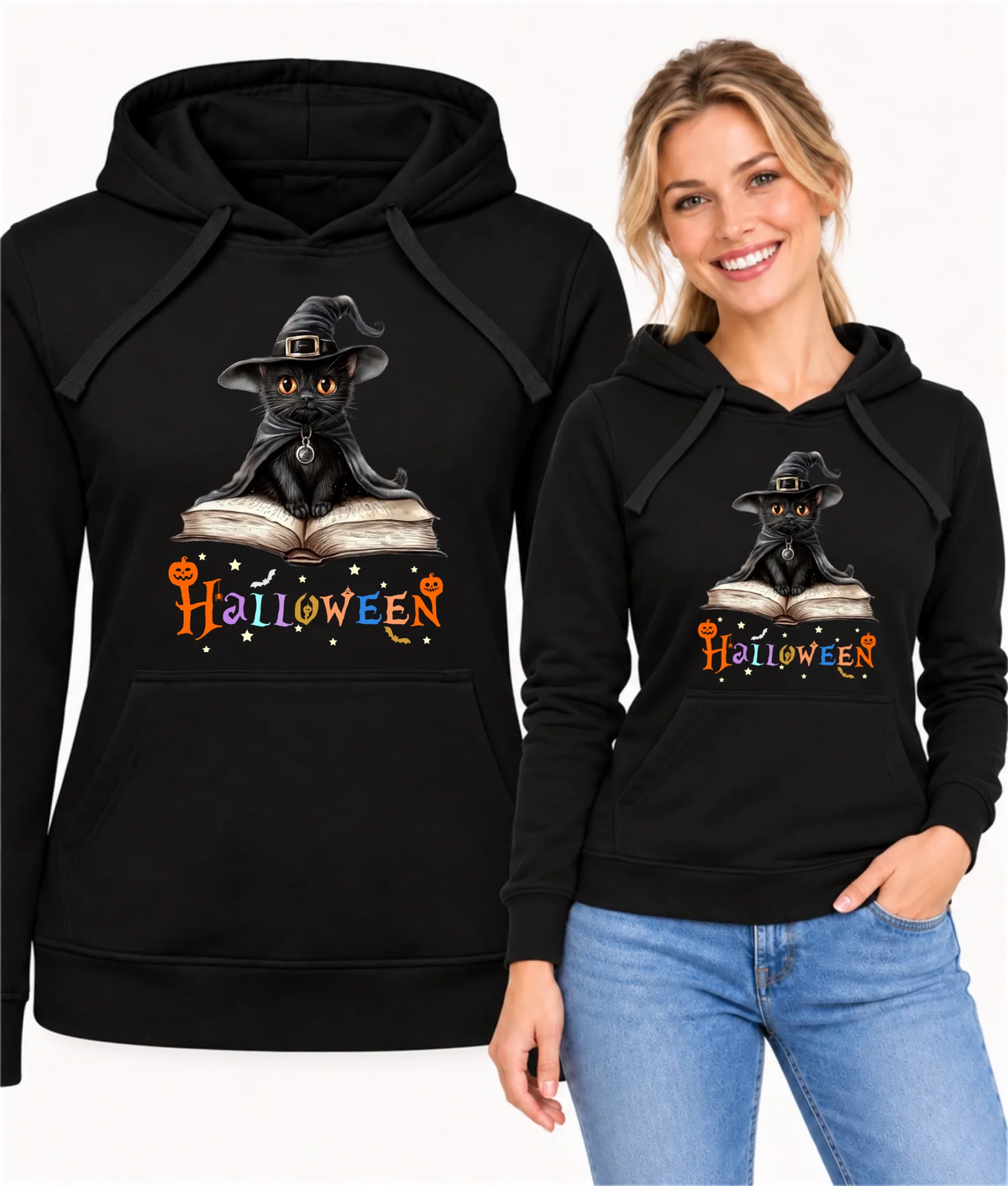 Bluza damska z kapturem na Halloween - Kot Czarodziej HL06