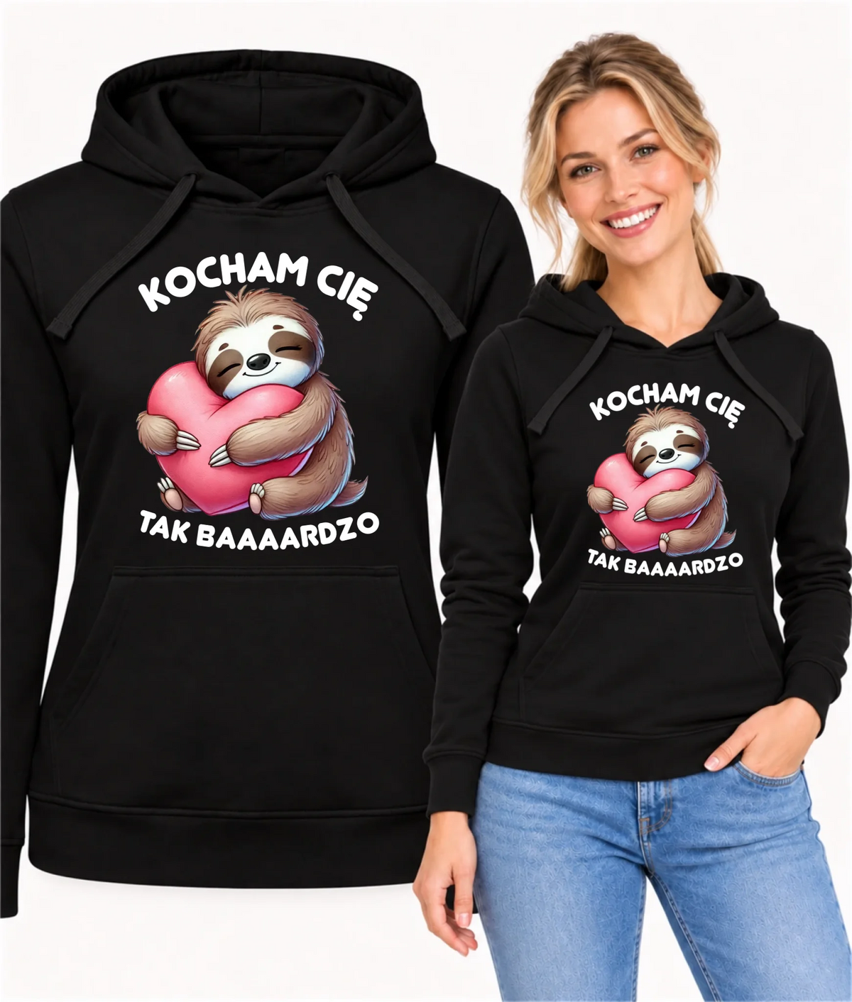 Bluza damska z kapturem - Leniwiec Kocham Cię tak baaaardzo W16