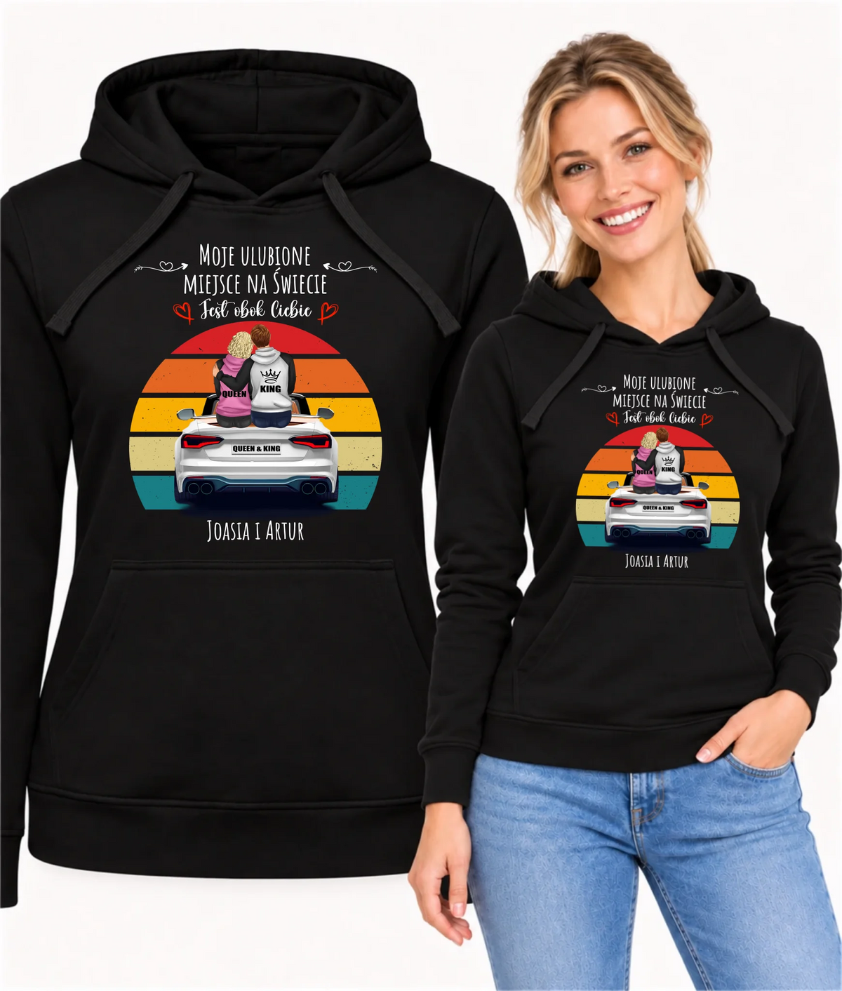 Bluza damska z kapturem dla par - Moje ulubione miejsce - personalizowana W06
