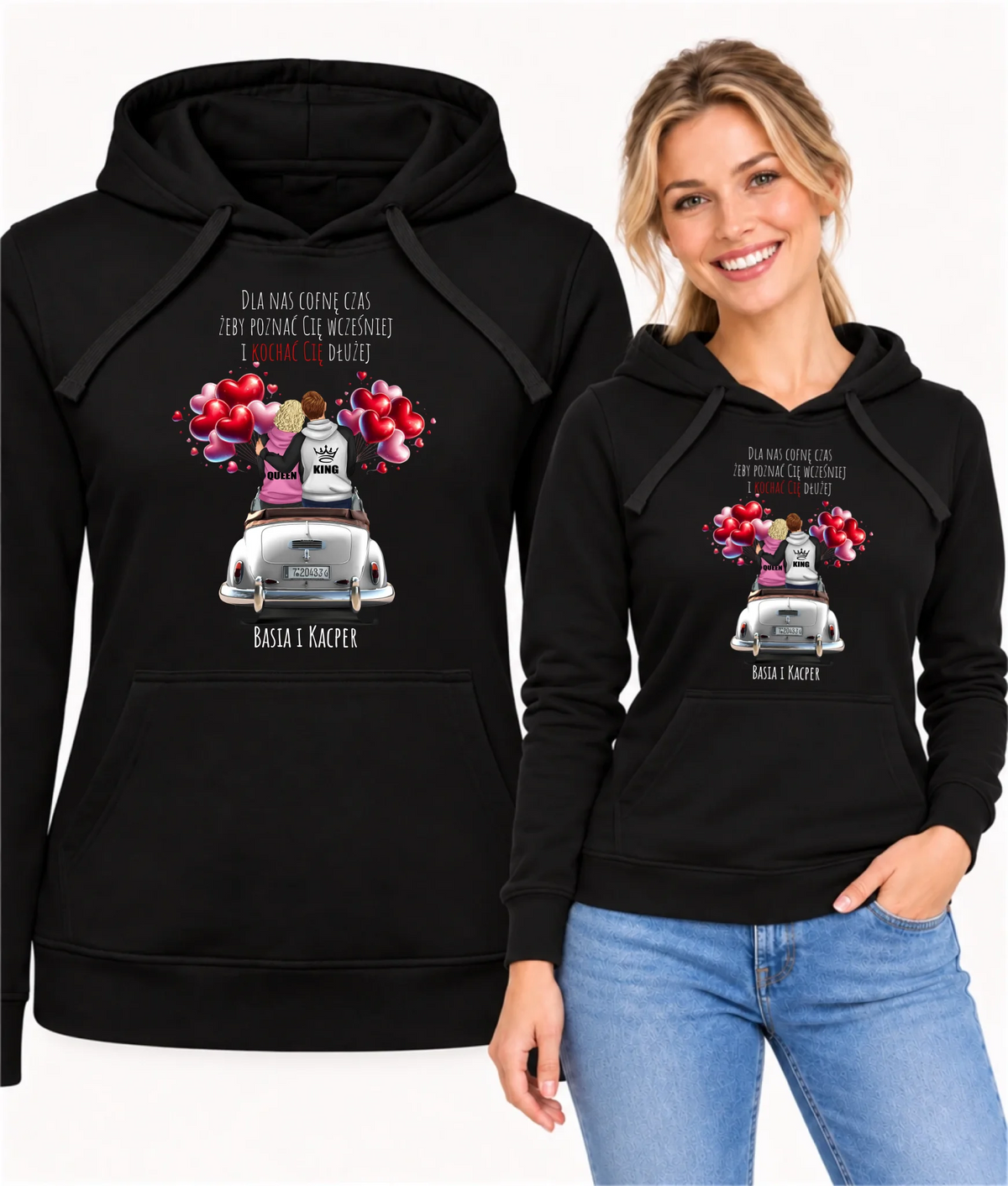 Bluza damska z kapturem dla par - Dla nas cofnę czas - personalizowana W08