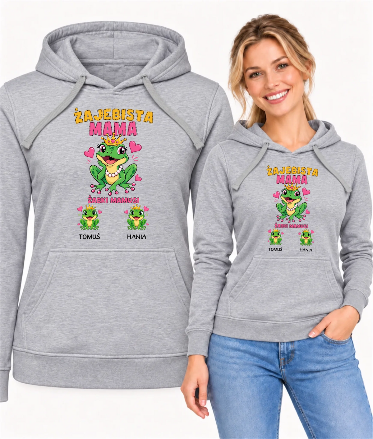 Bluza z kapturem dla mamy z imionami dzieci - Żabki Mamusi - personalizowana DM54