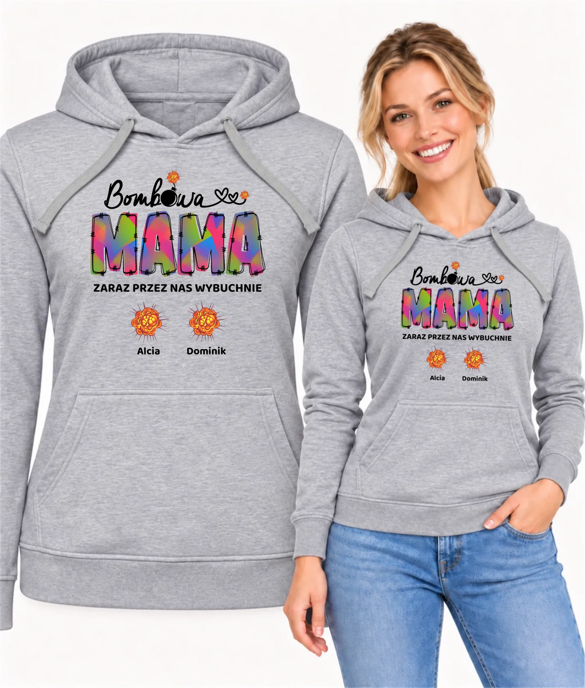 Bluza z kapturem dla mamy z imionami dzieci - Bombowa mama - personalizowana DM53