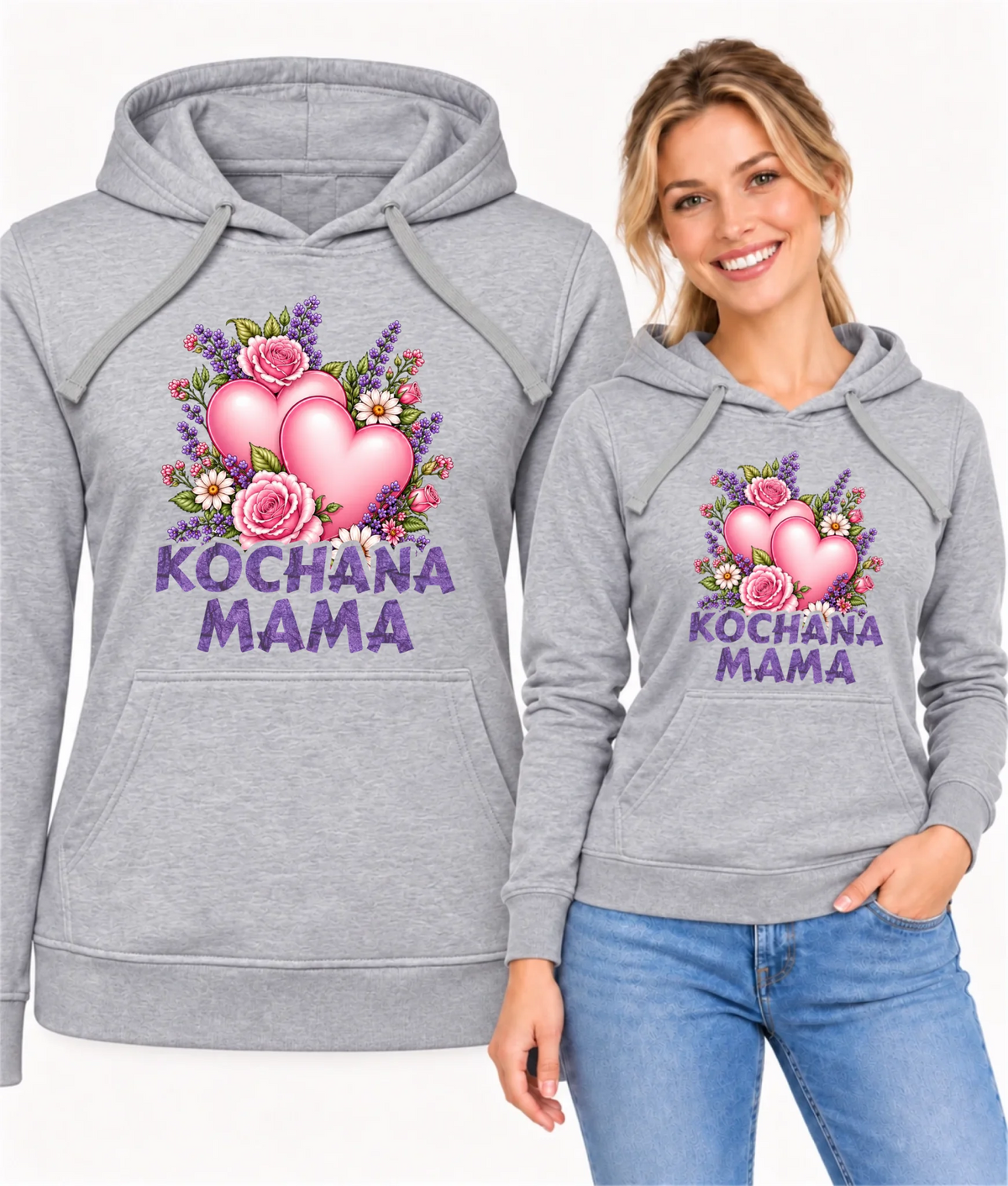 Bluza z kapturem dla mamy - Kochana Mama bukiet z sercem DM46