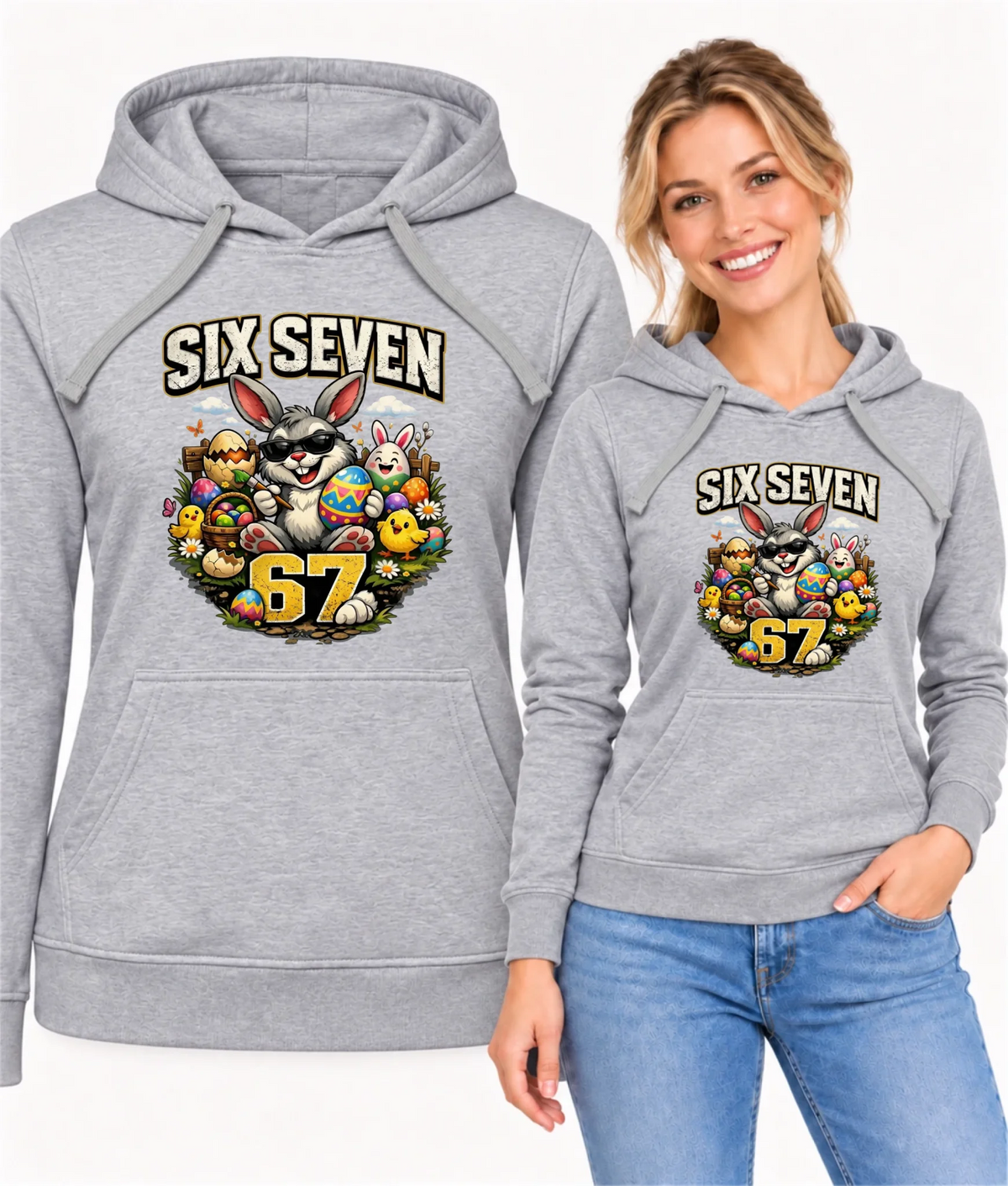 Bluza damska z kapturem wielkanocna - Zając Six Seven 67 WN10