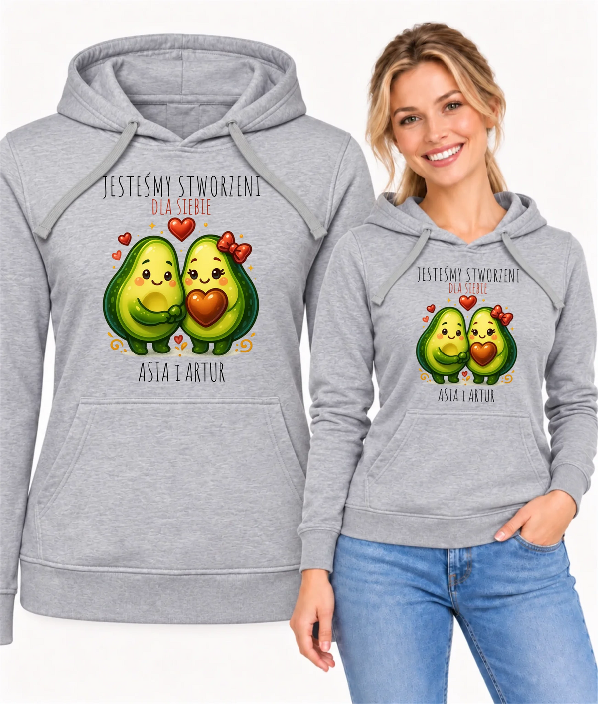 Bluza damska z kapturem - Awokado Stworzeni dla siebie - personalizowana W91