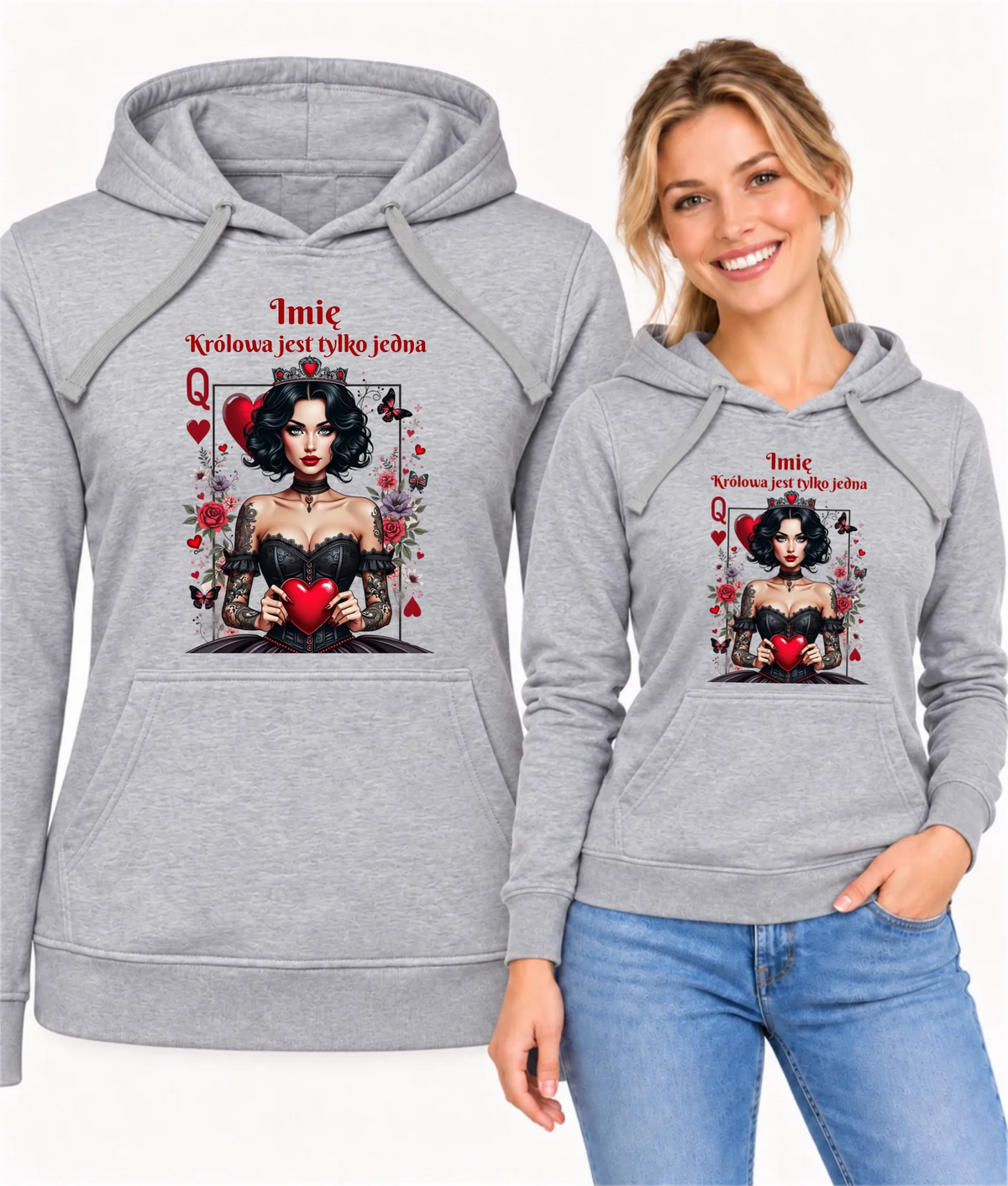 Bluza damska z kapturem - Królowa jest tylko jedna - personalizowana W46