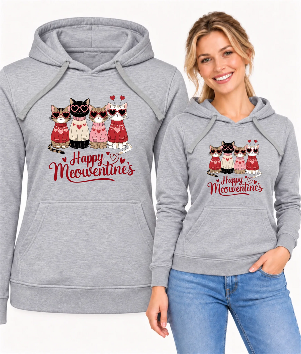 Bluza damska z kapturem na Walentynki dla kociary - Happy Meowentine's W25